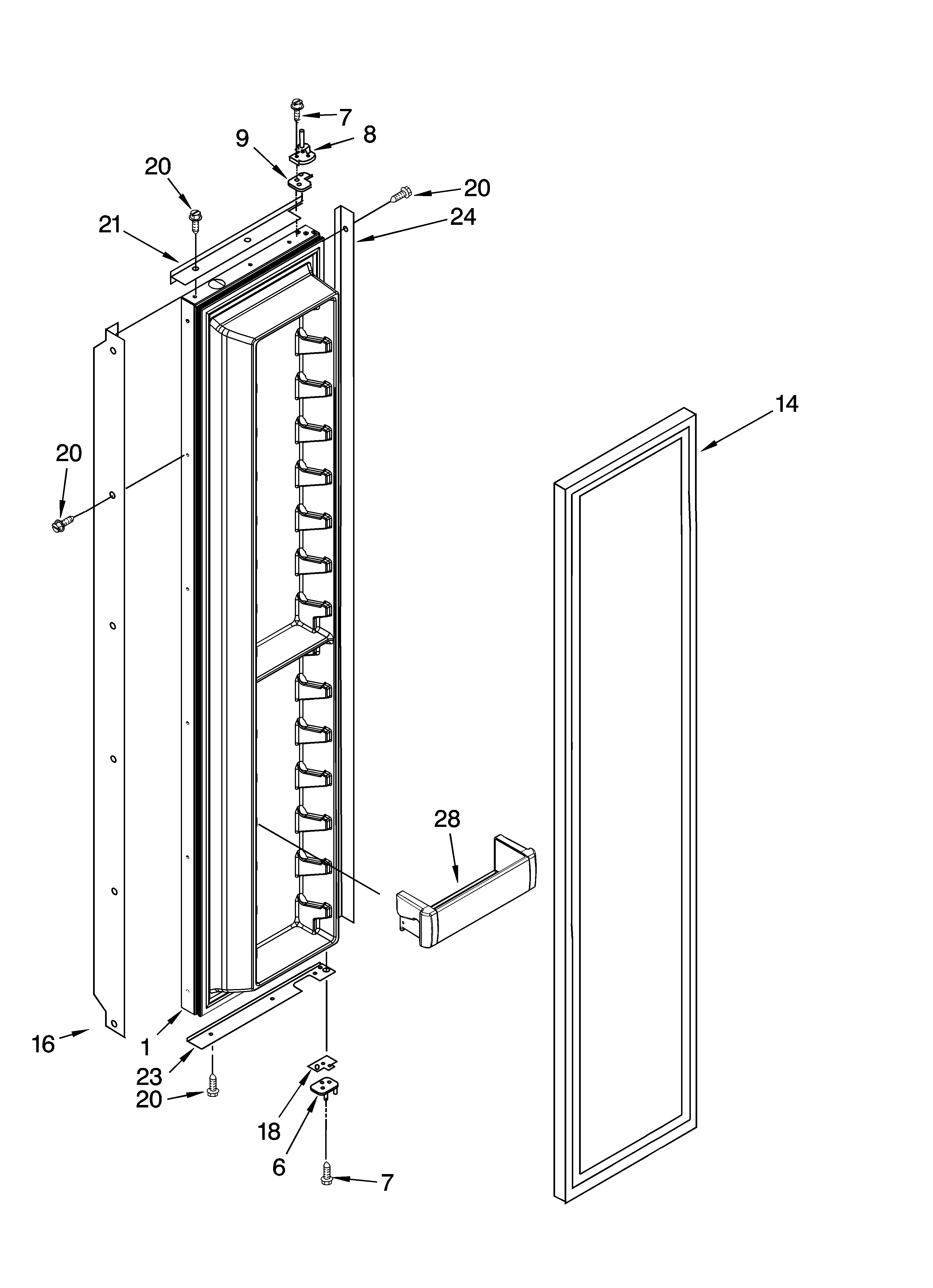 KitchenAid KSSS42FMB02 freezer door parts diagram