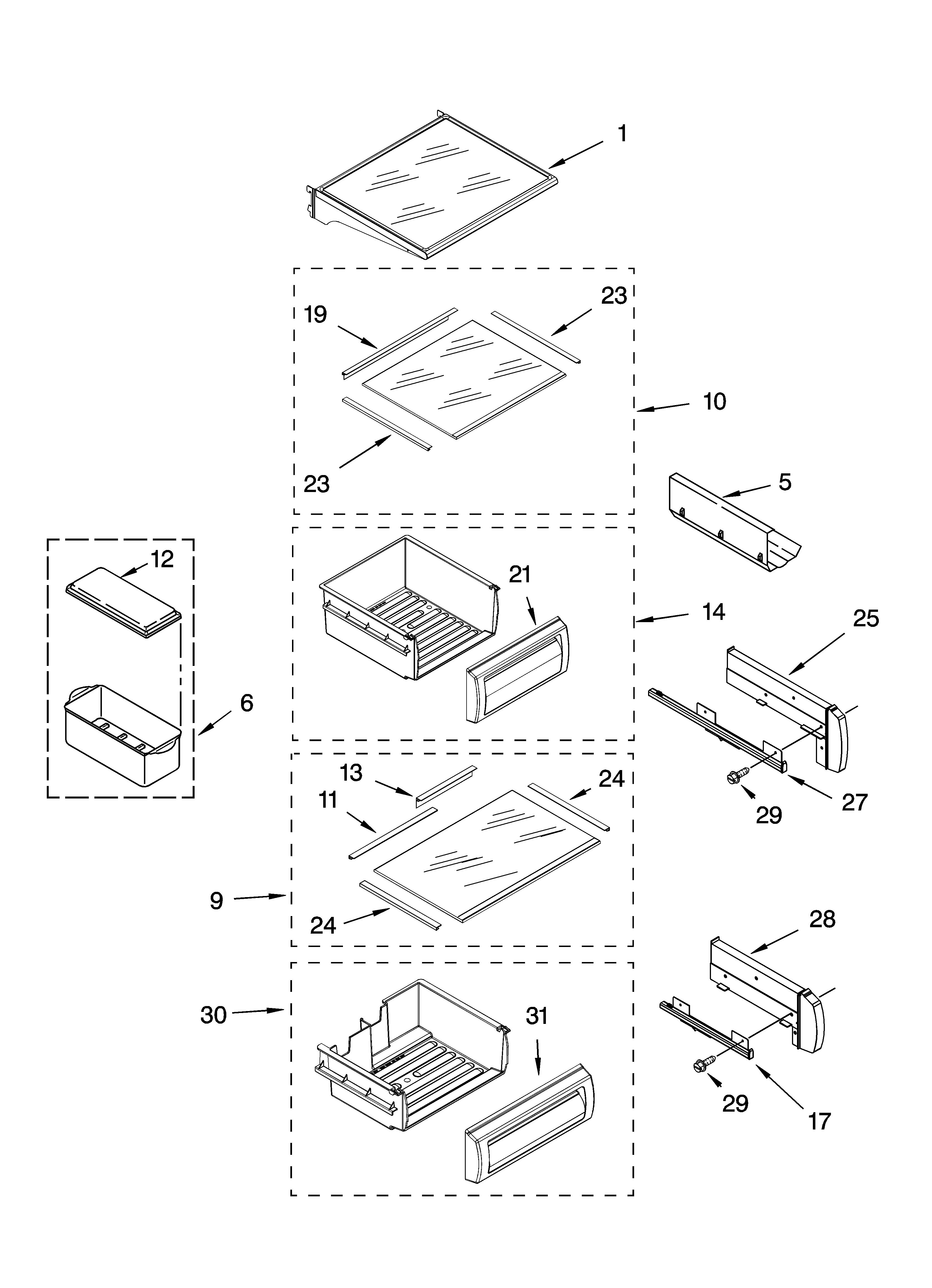KitchenAid KSSS48FMX02 refrigerator shelf parts diagram