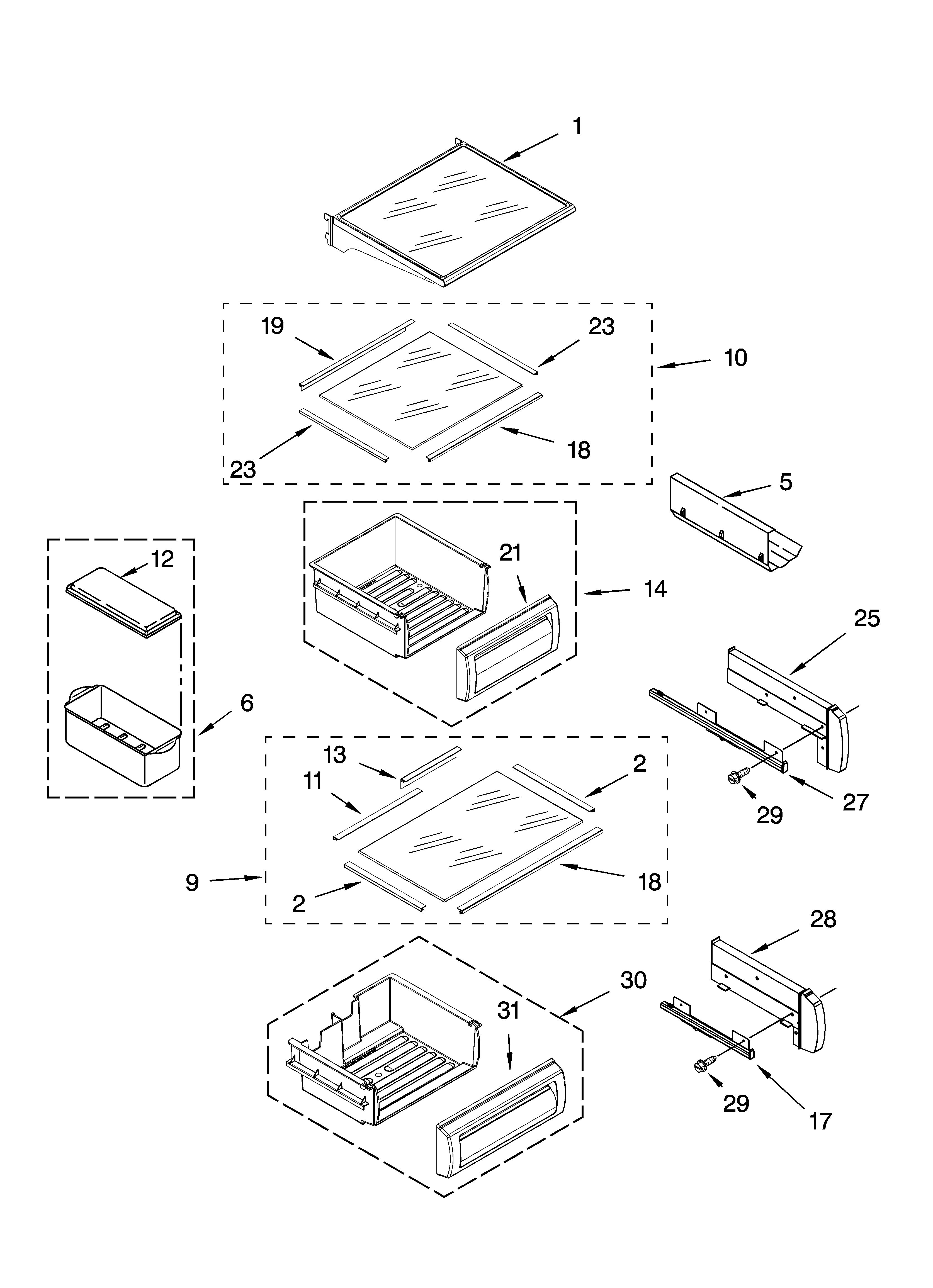 KitchenAid KSSS48QMW02 refrigerator shelf parts diagram