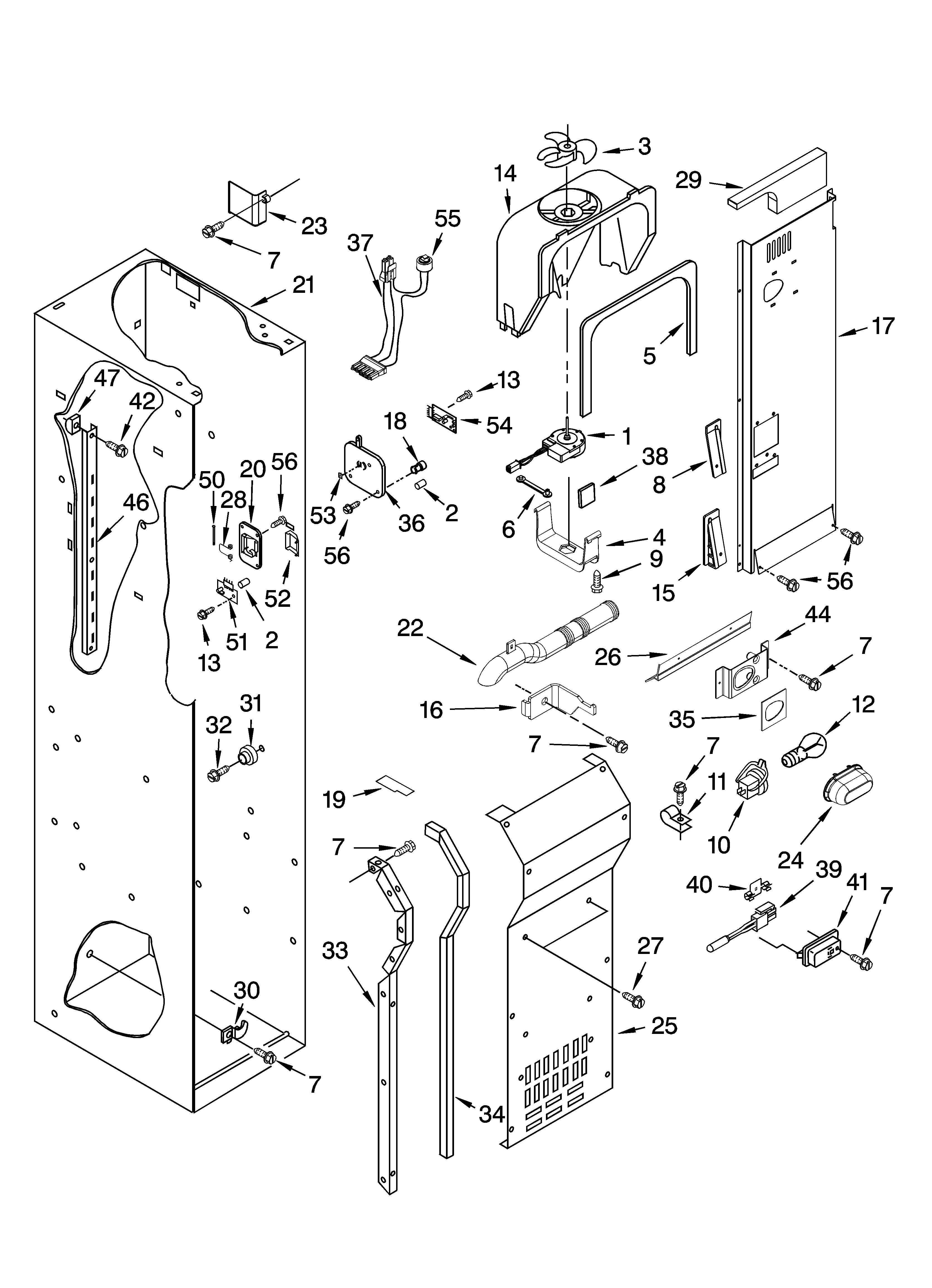 KitchenAid KSSS48QMW02 freezer liner and air flow parts diagram