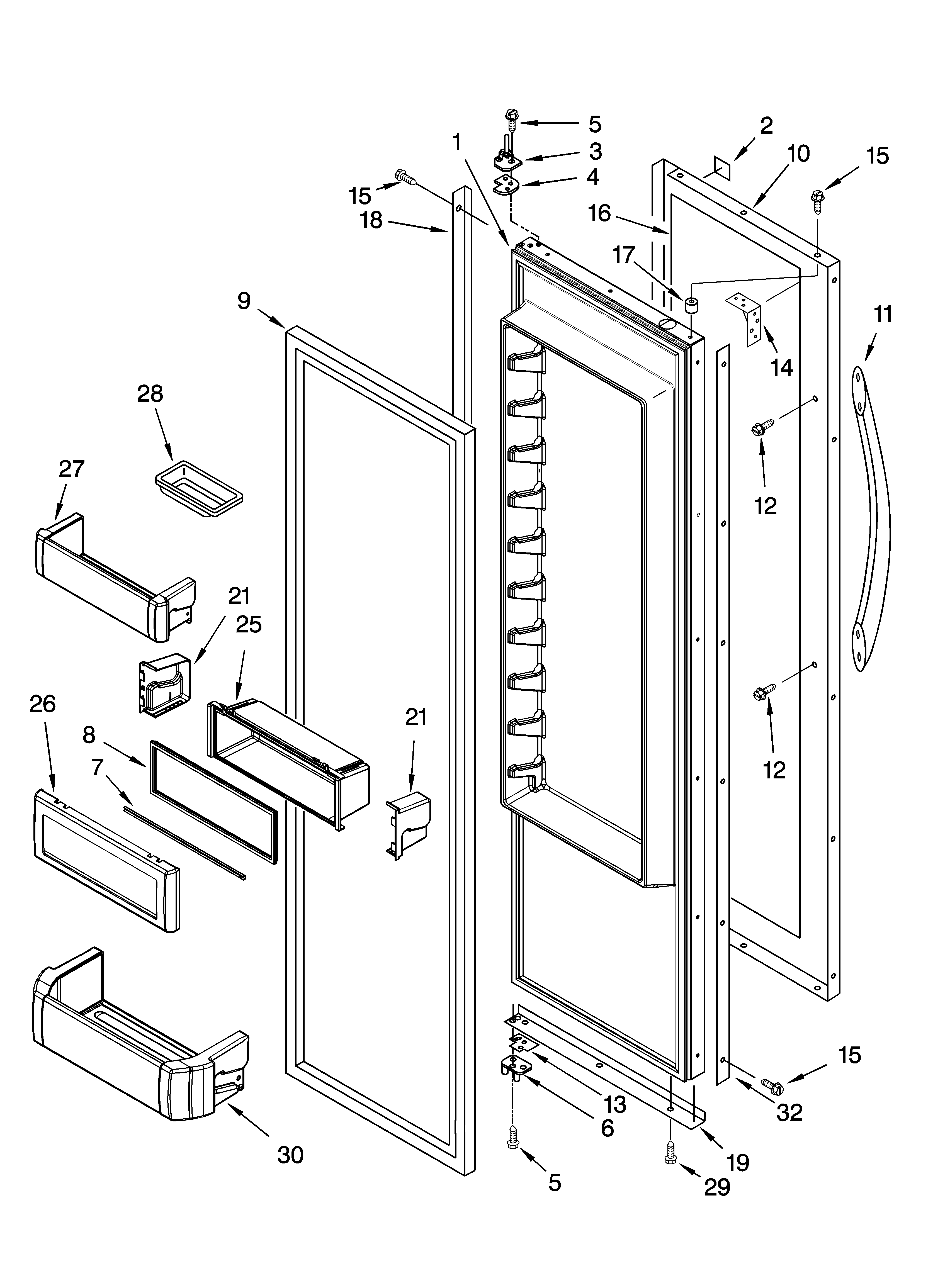 KitchenAid KSSV42FMS02 refrigerator door parts diagram