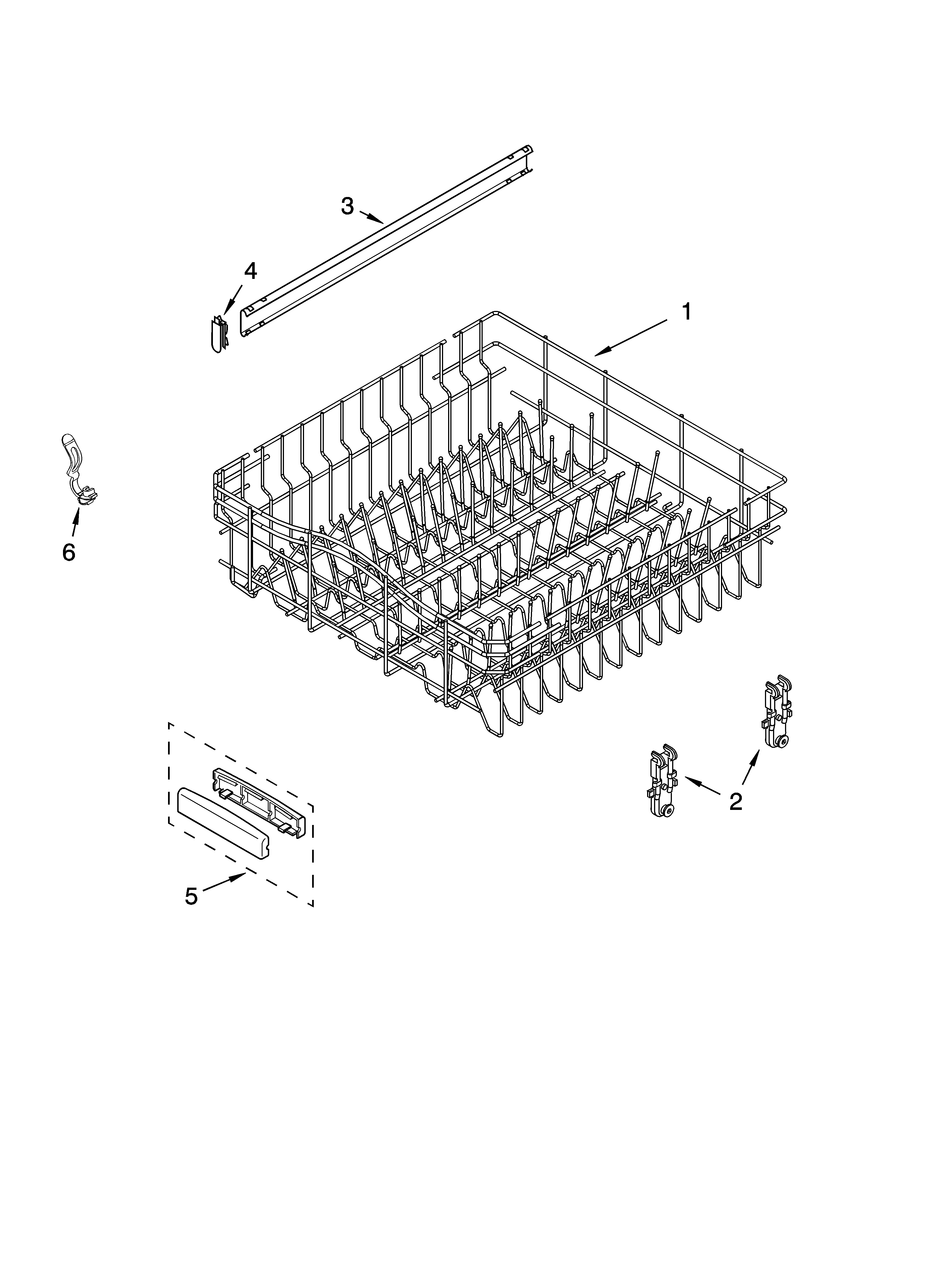 KitchenAid KUDI02CRWH1 upper rack and track parts diagram