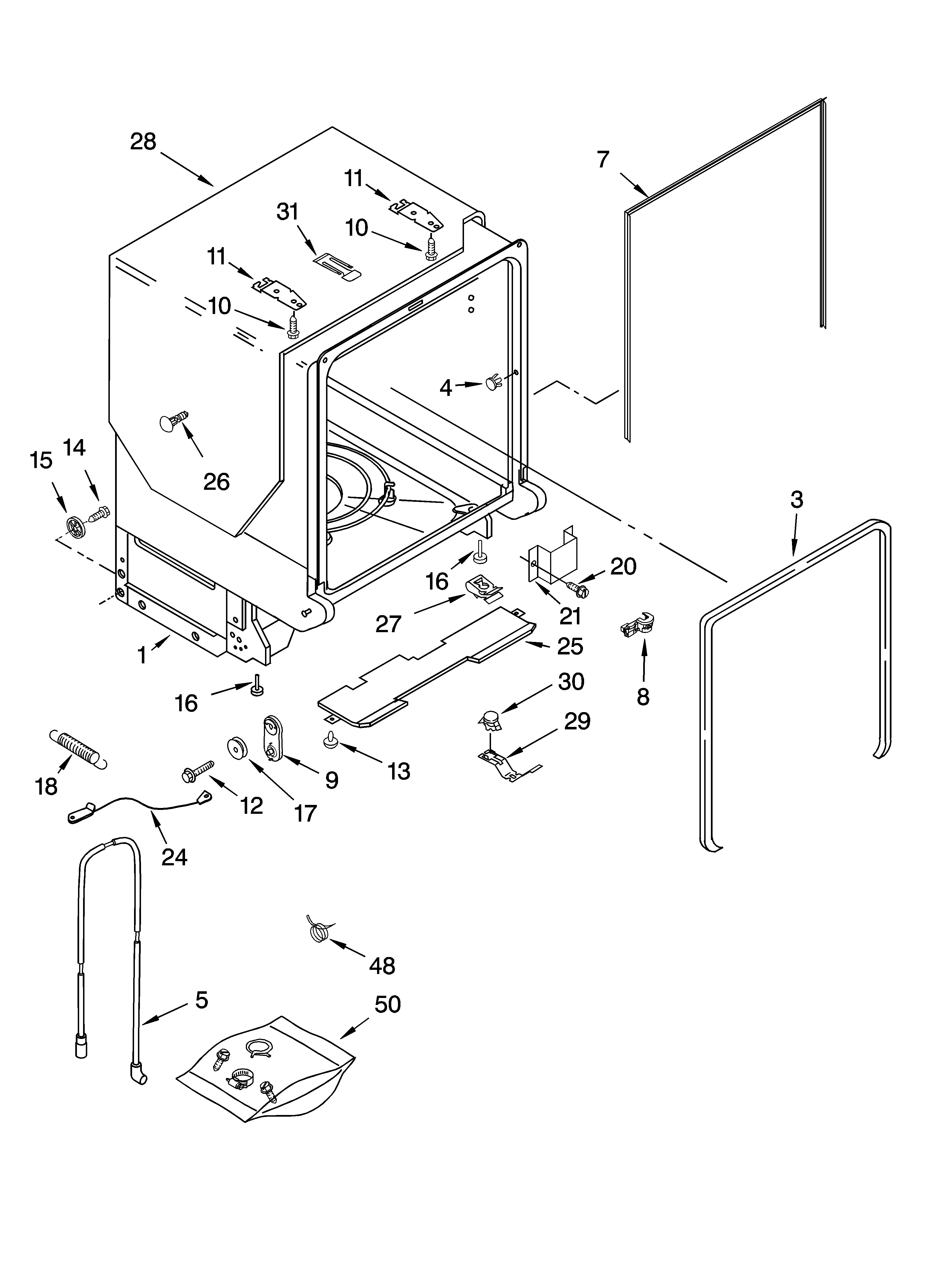 KitchenAid KUDP02CRBT1 tub and frame parts diagram