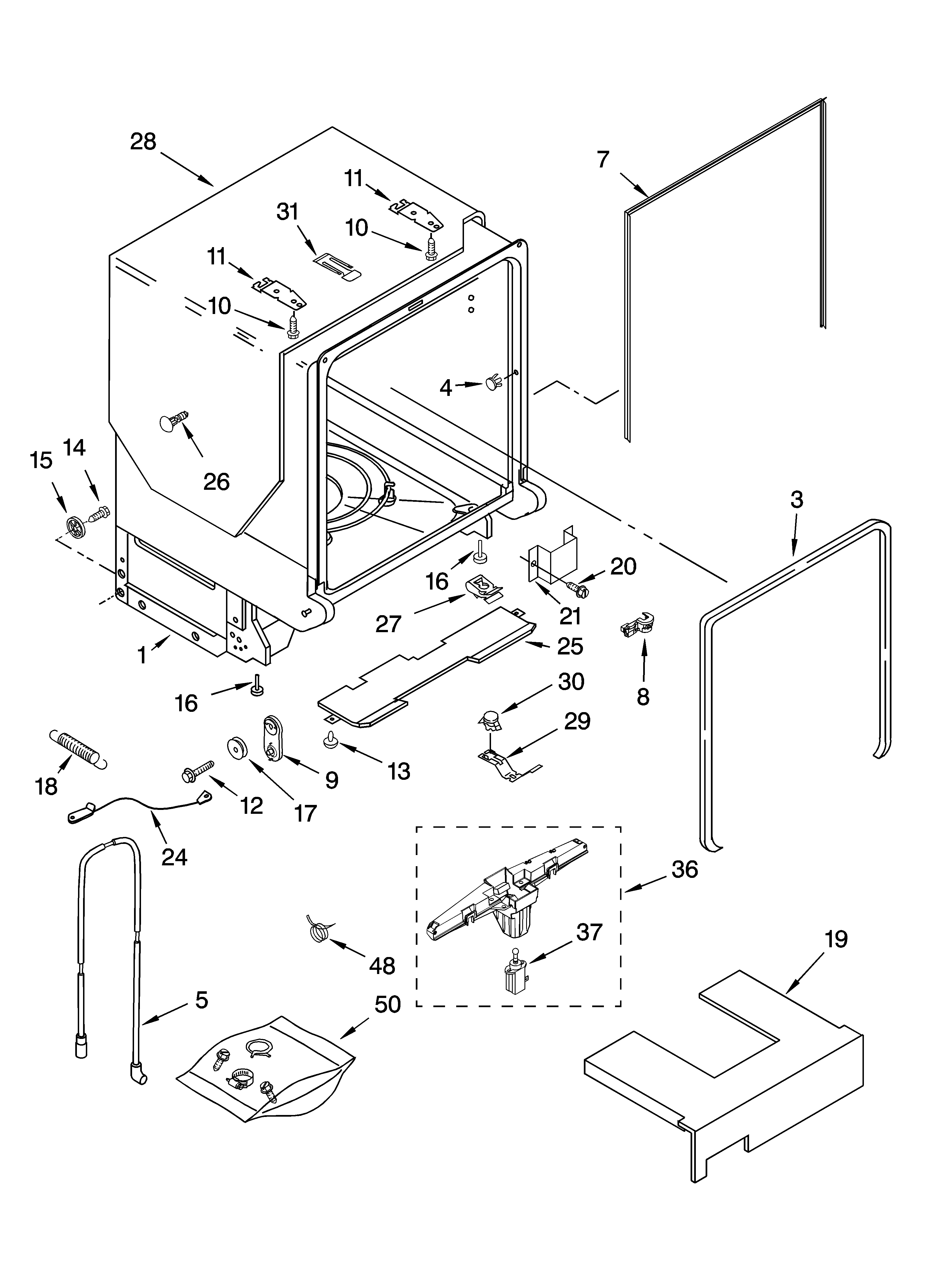 KitchenAid KUDS02FRSS1 tub and frame parts diagram