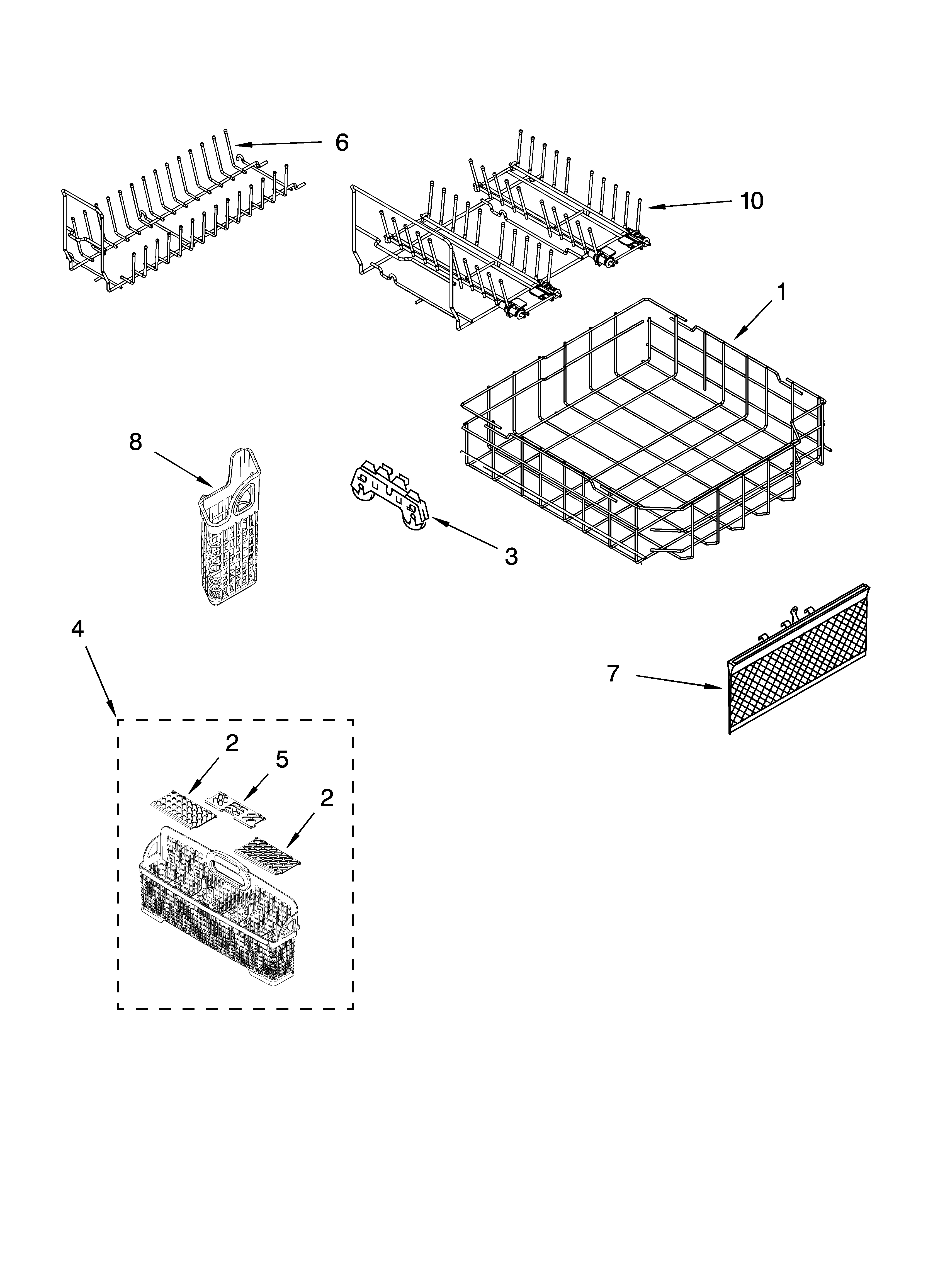 KitchenAid KUDS02FRSS1 lower rack parts, optional parts (not included) diagram