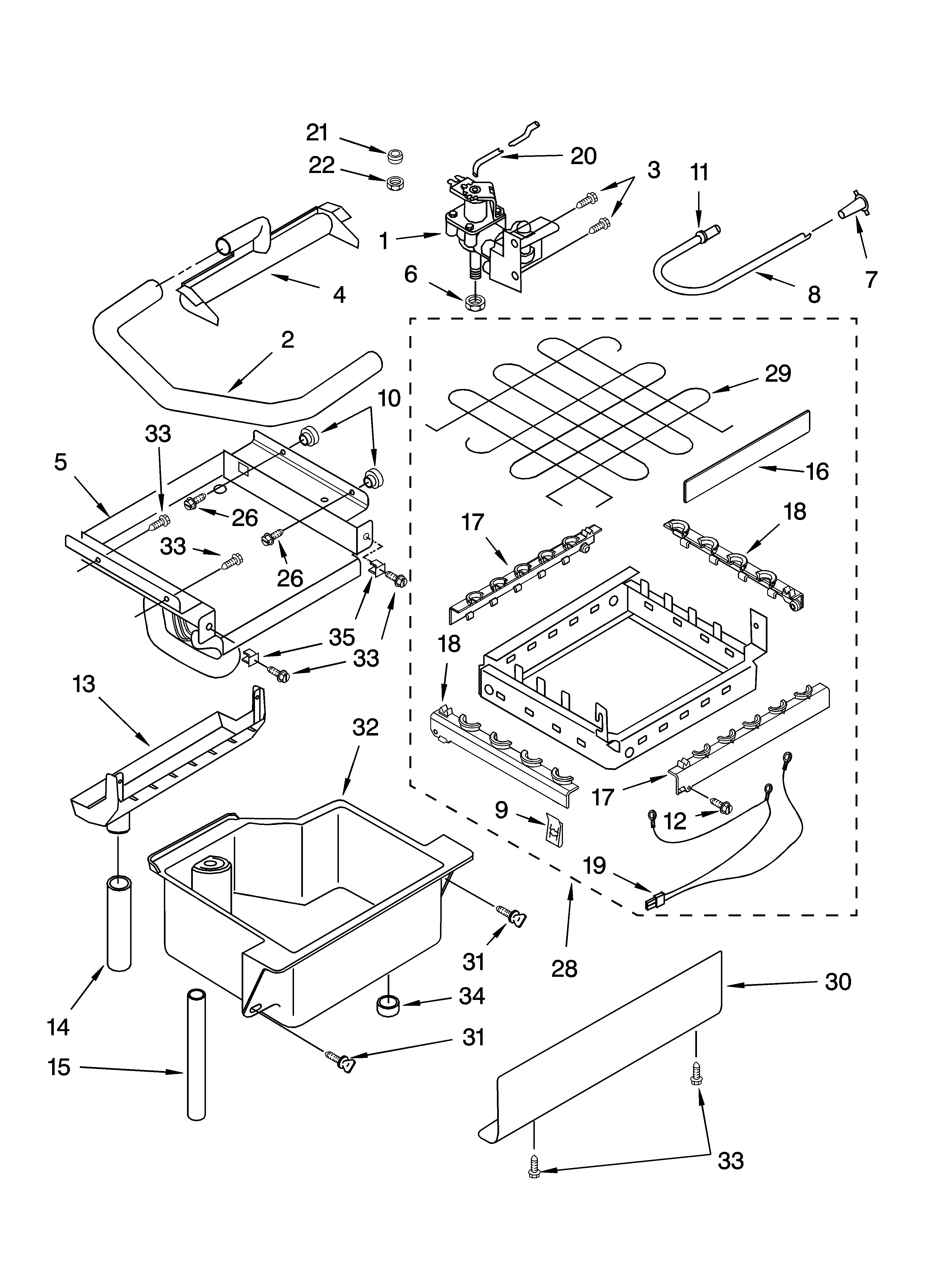 KitchenAid KUIA15PLLS4 evaporator, ice cutter grid and water parts diagram