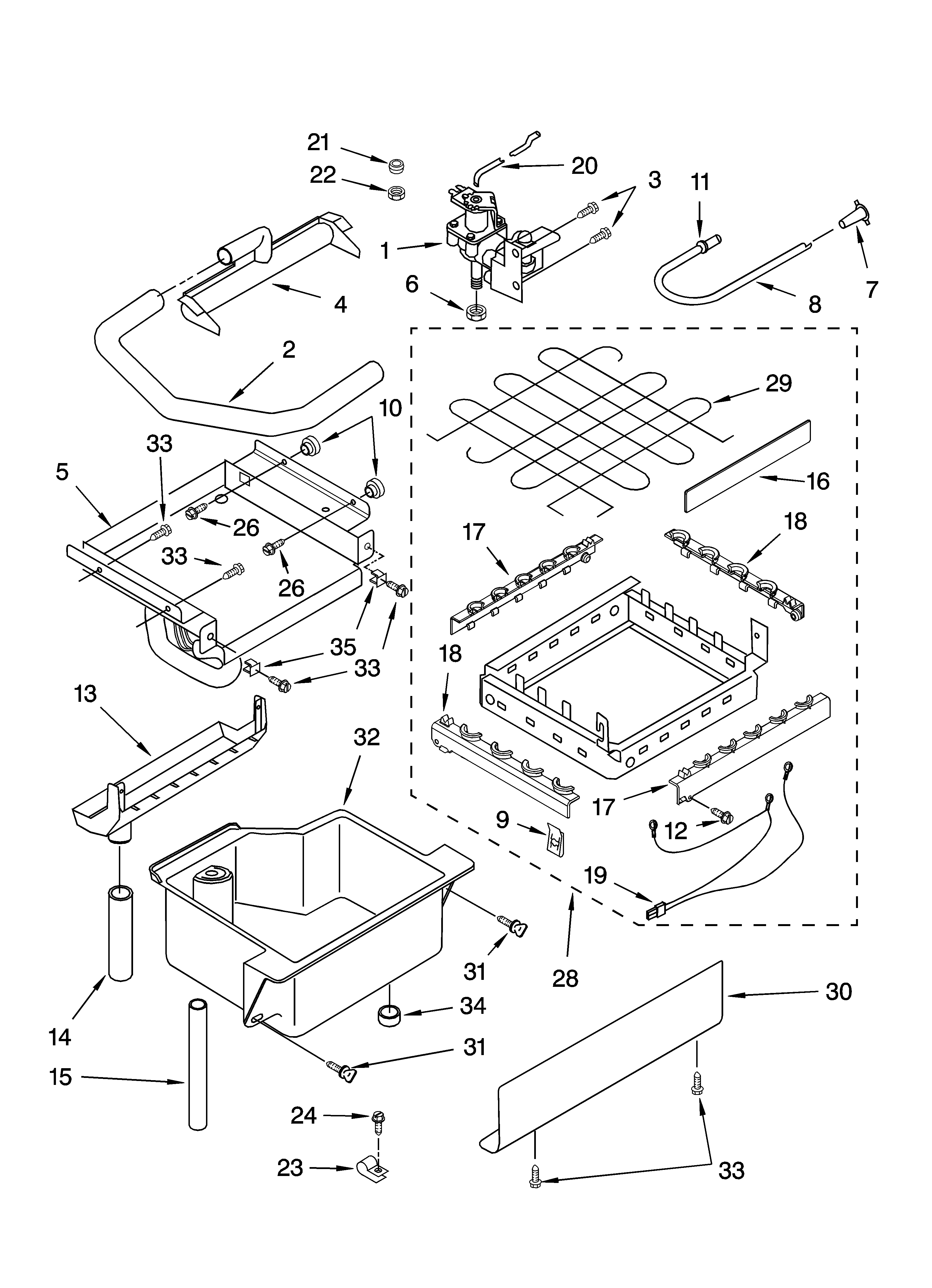 KitchenAid KUIA15PRLS4 evaporator, ice cutter grid and water parts diagram