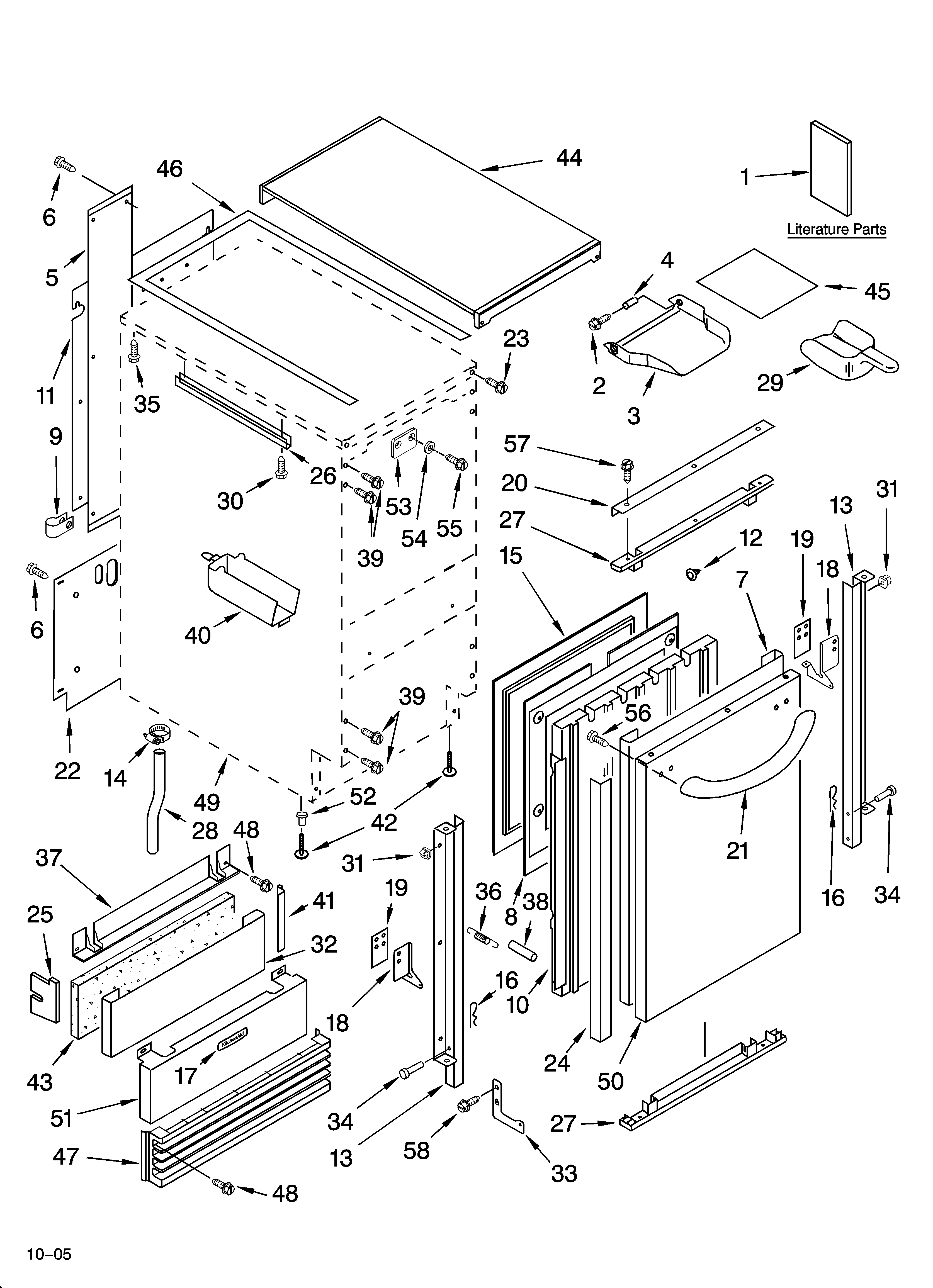 KitchenAid KUIA18NNJS7 cabinet liner and door parts diagram