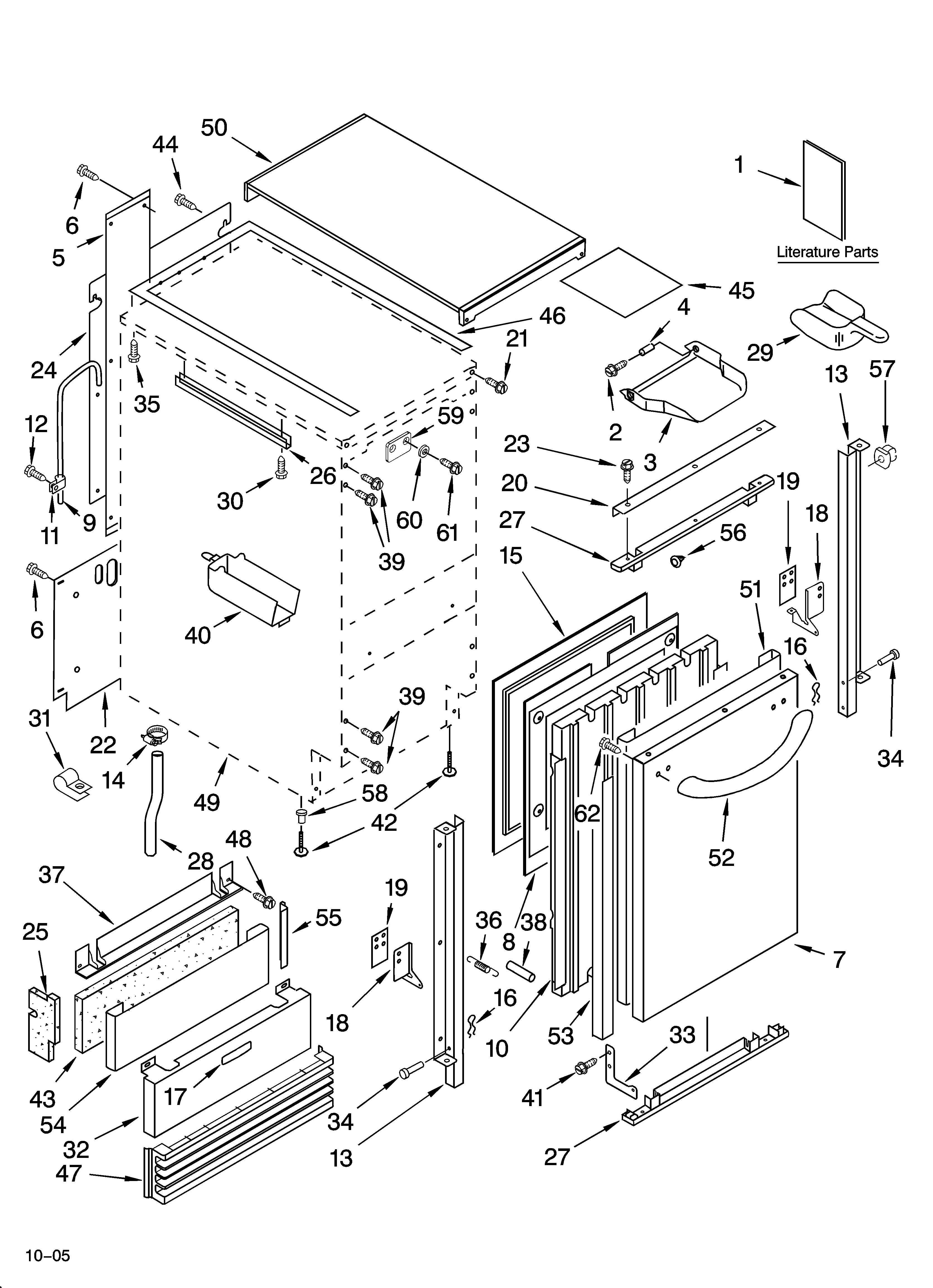 KitchenAid KUIA18PNLS4 cabinet liner and door parts diagram