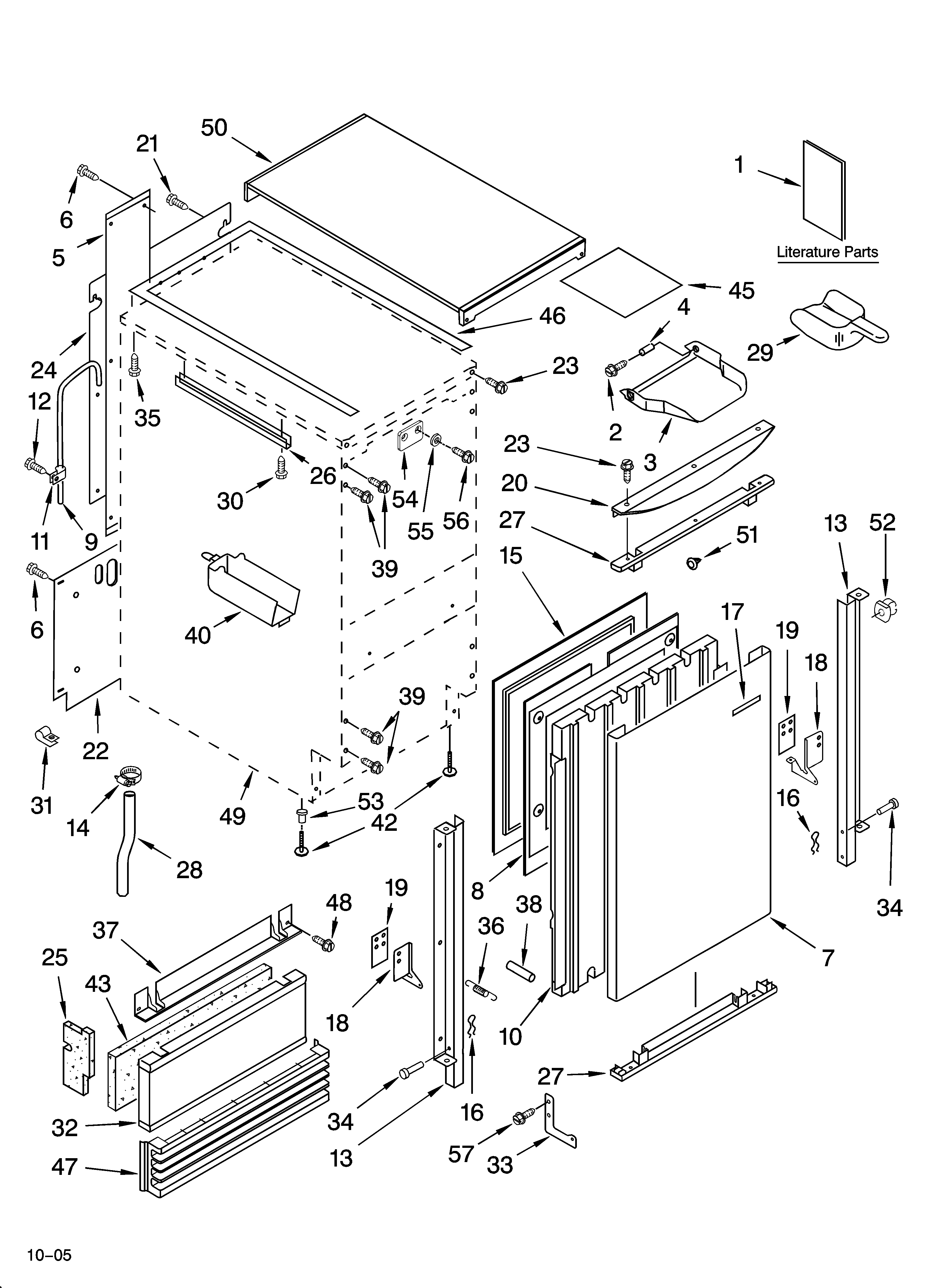KitchenAid KUIS18PNJW7 cabinet liner and door parts diagram