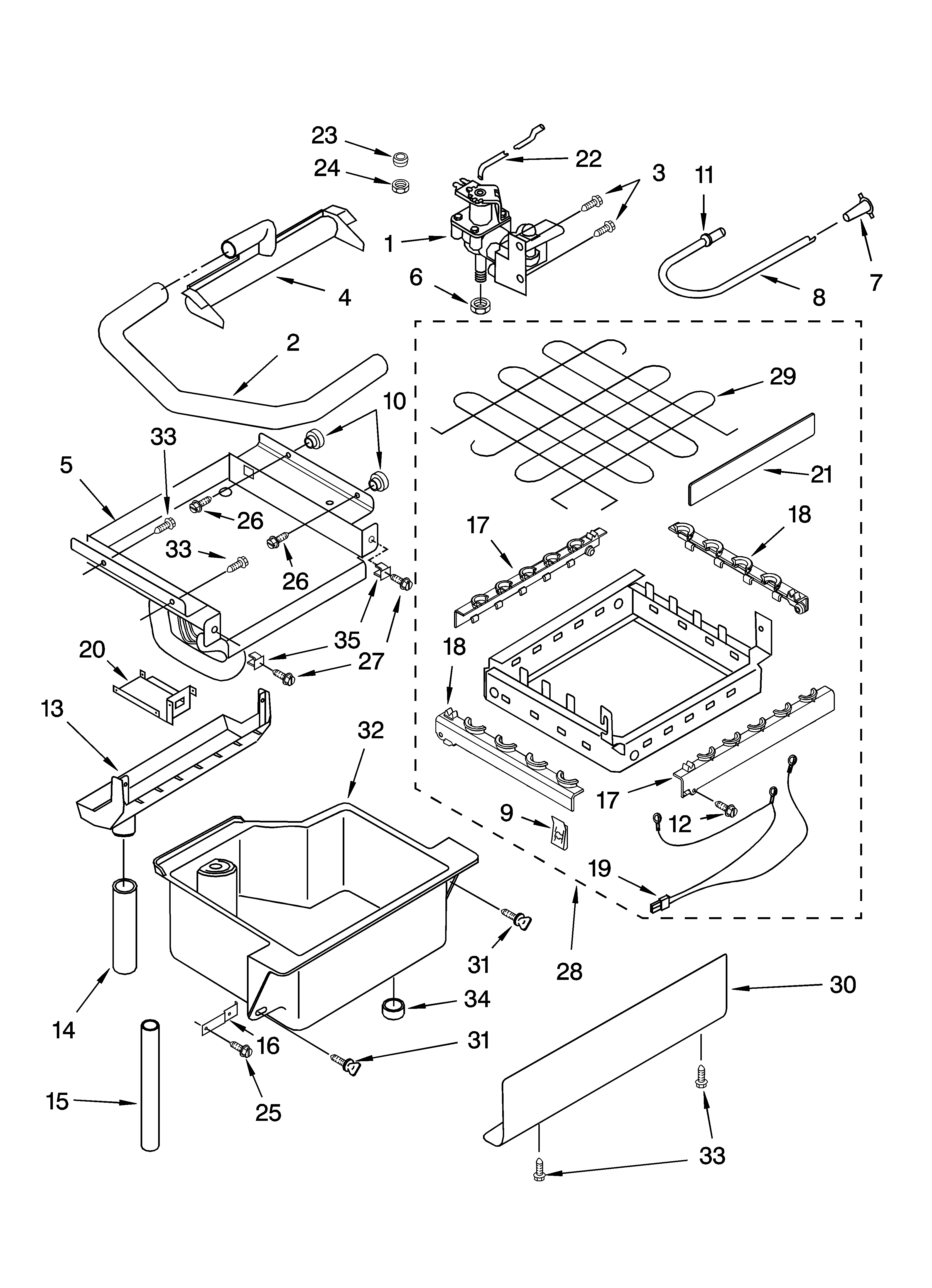 KitchenAid KUIS18PNJW7 evaporator, ice cutter grid and water parts diagram