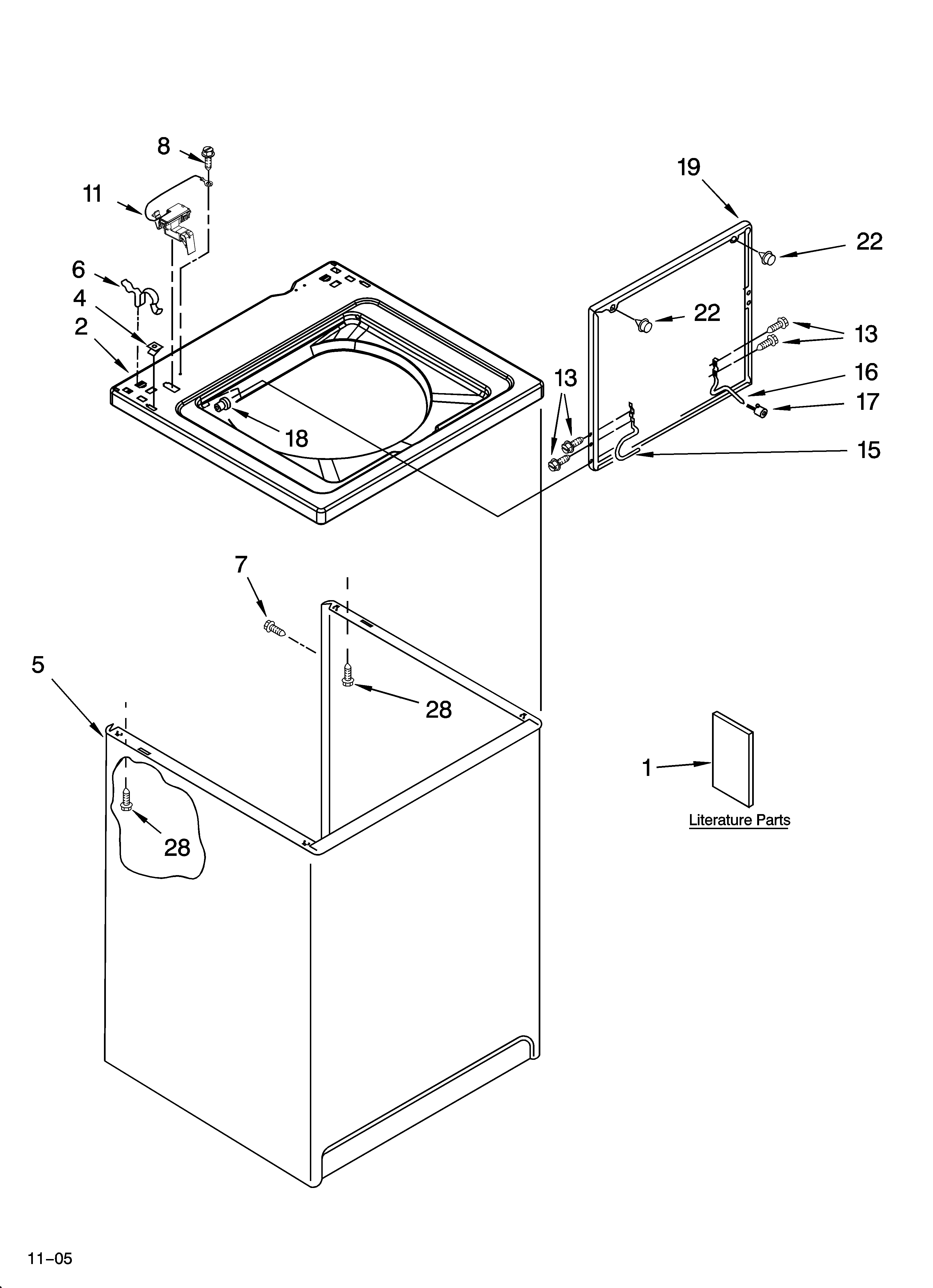 Whirlpool LBR4132PQ2 top and cabinet parts diagram