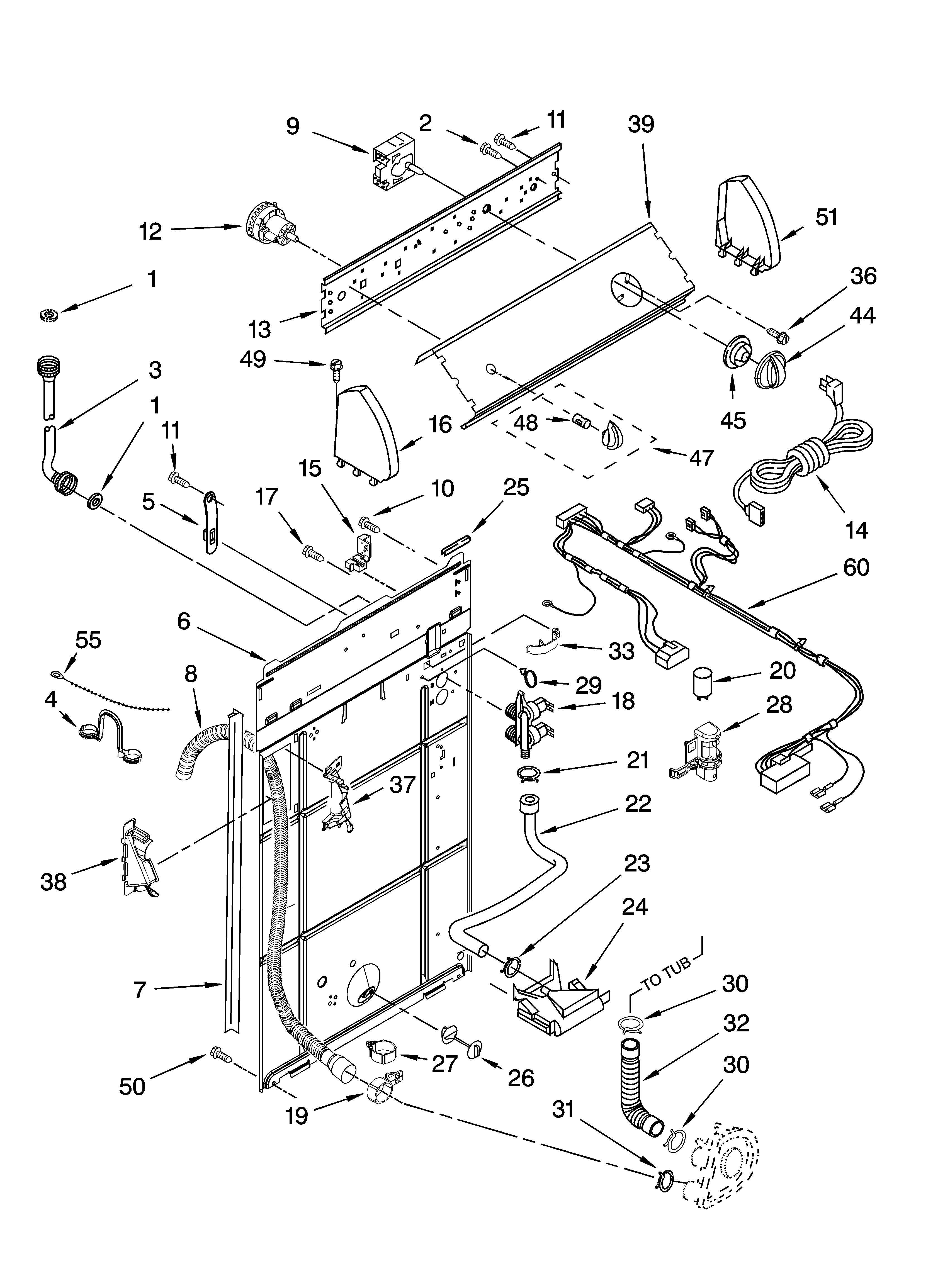 Whirlpool LBR4132PQ2 control and rear panel parts diagram