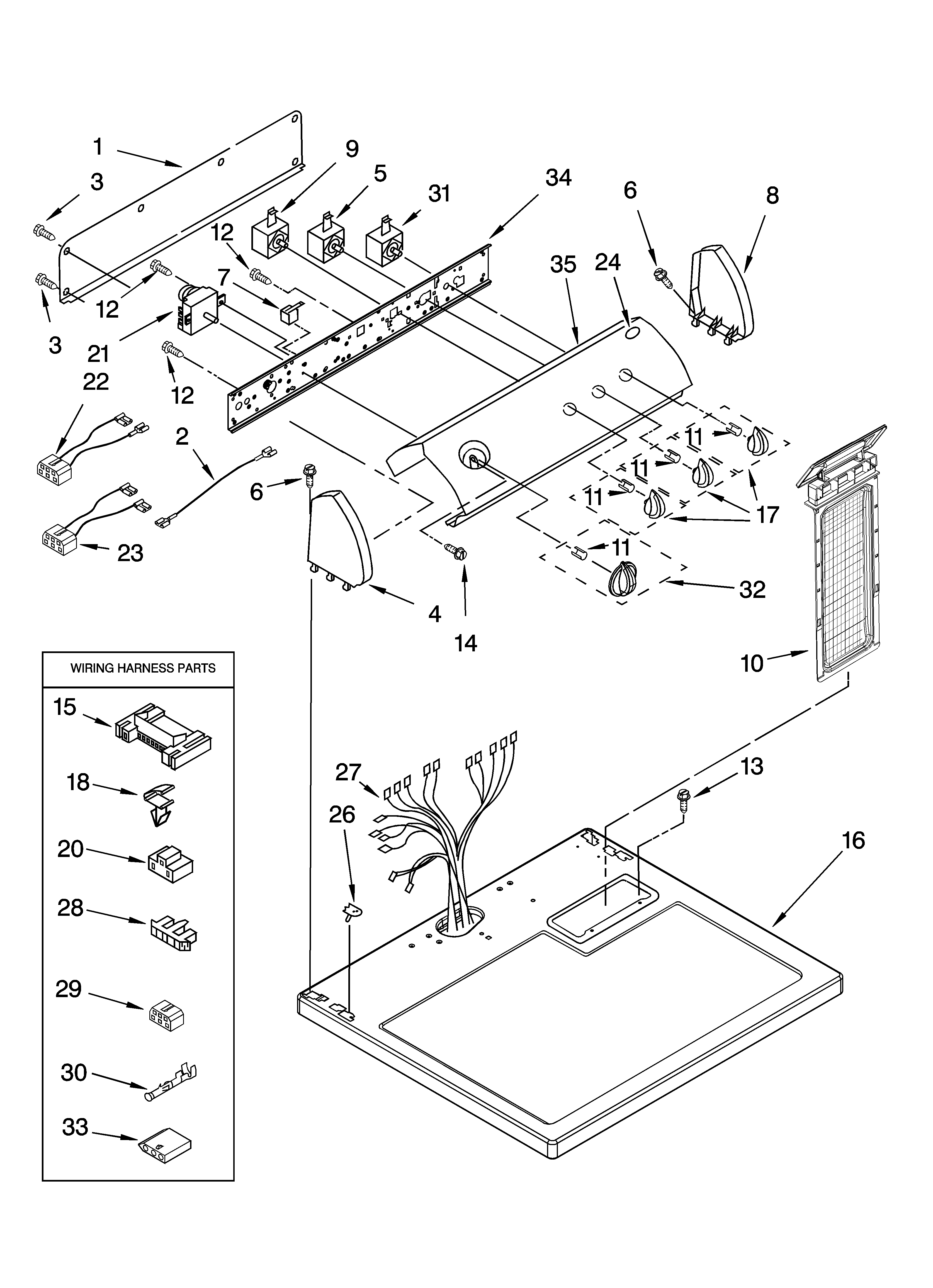 Whirlpool LEC9000PW1 top and console parts diagram