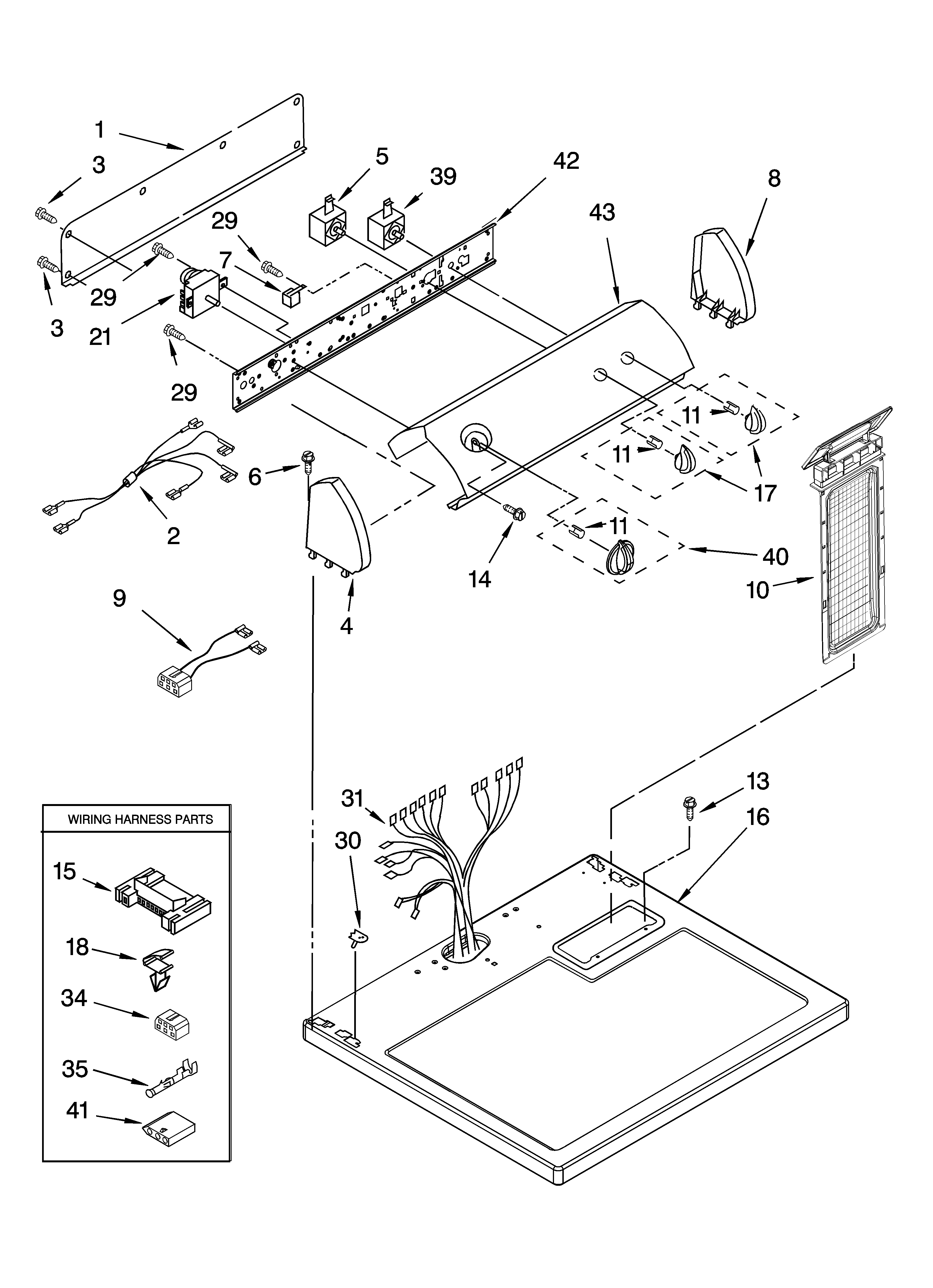 Whirlpool LEQ9030PQ1 top and console parts diagram