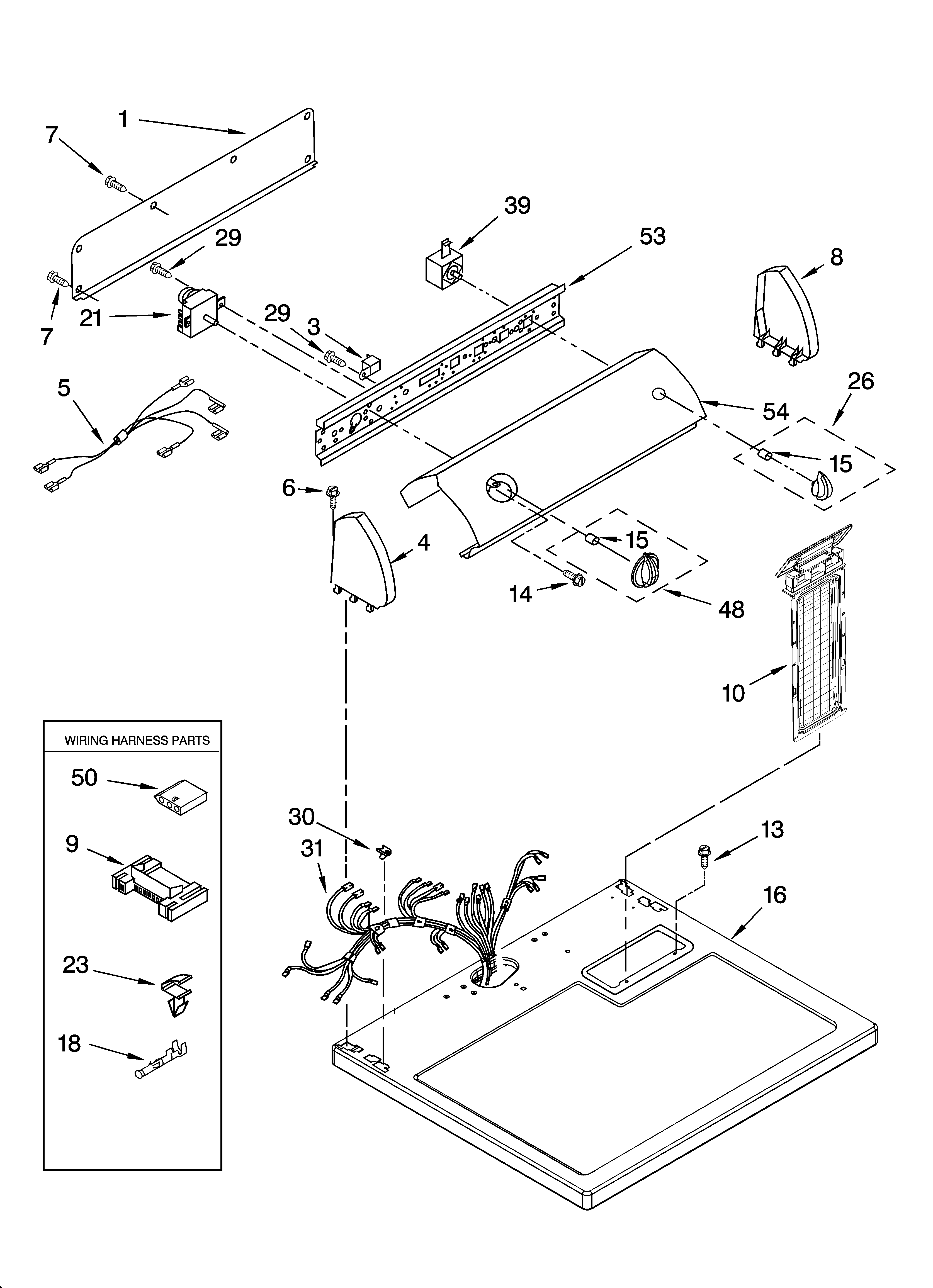 Whirlpool LER6620PQ1 top and console parts diagram