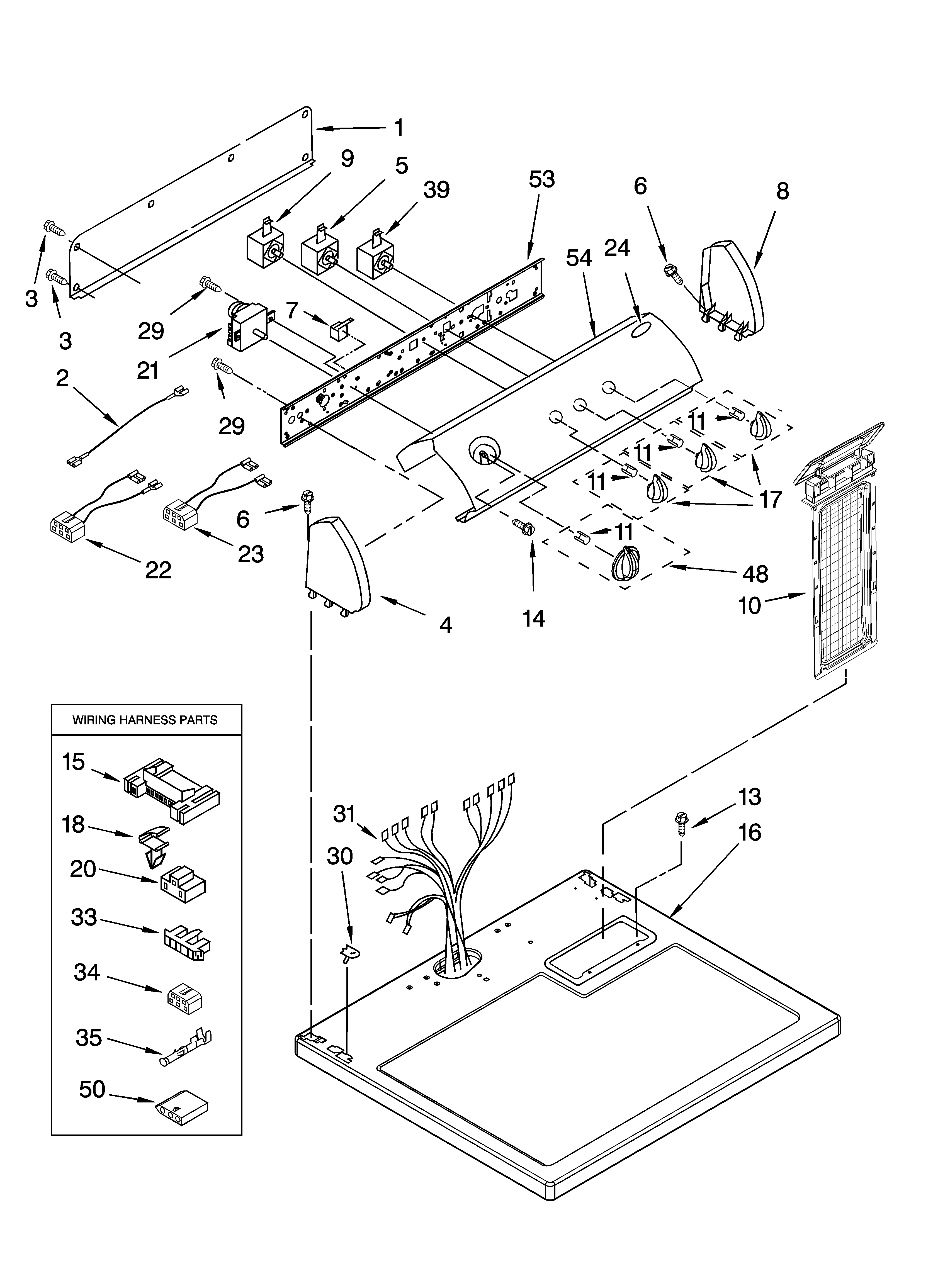 Whirlpool LER8648PG1 top and console parts diagram