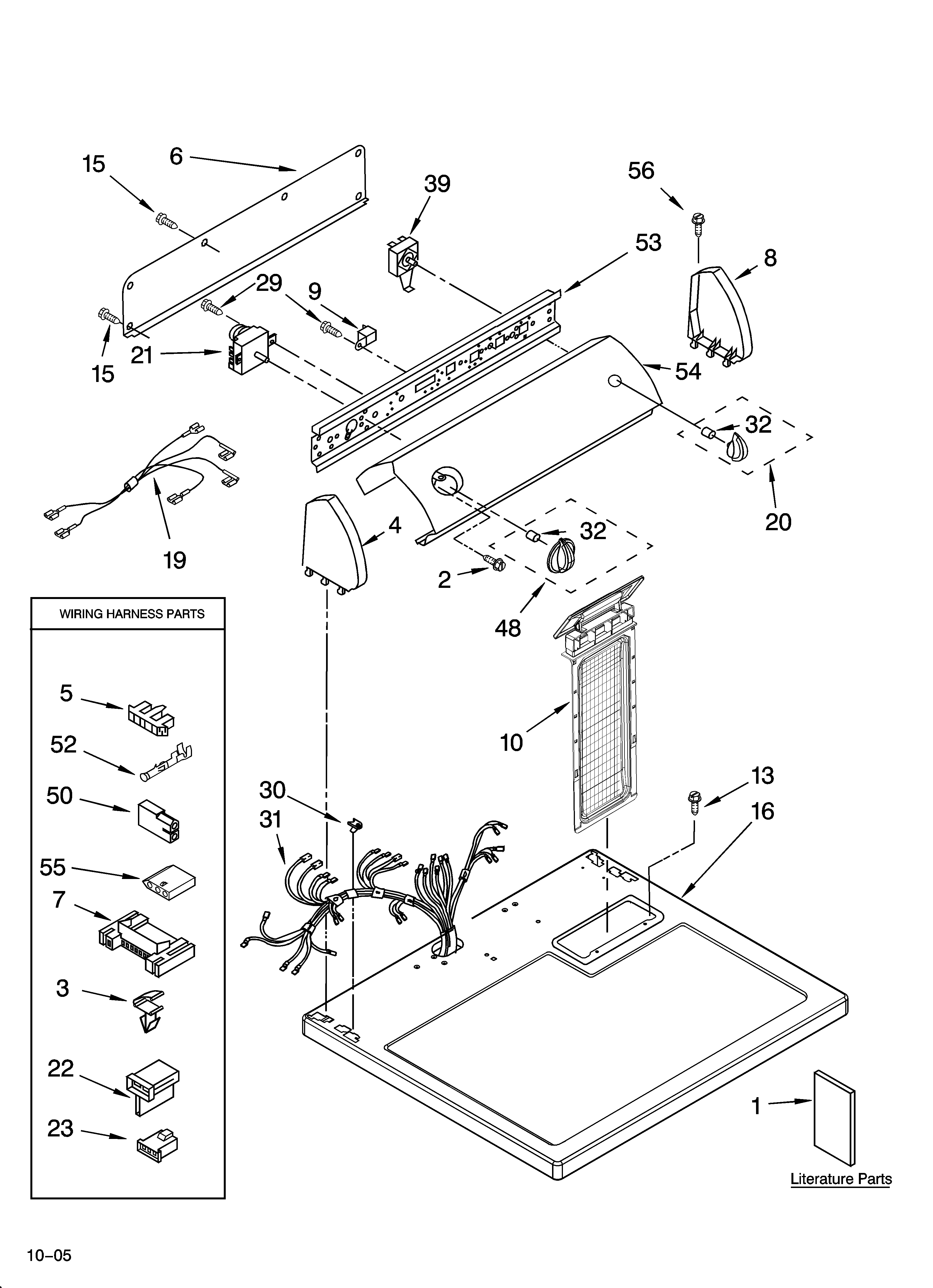 Whirlpool LGR6620PT1 top and console parts diagram
