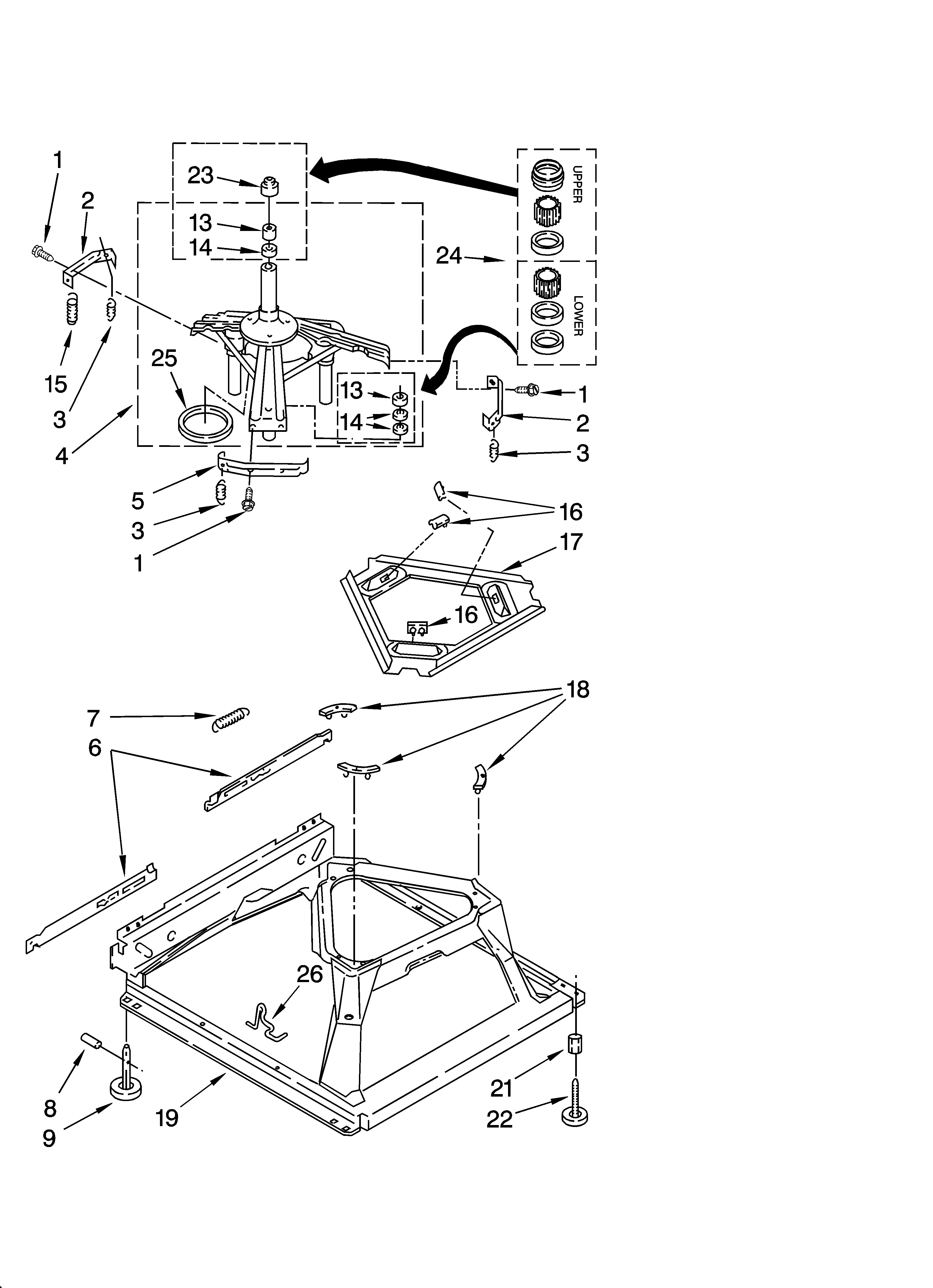 Whirlpool LSN2000PW4 machine base parts diagram