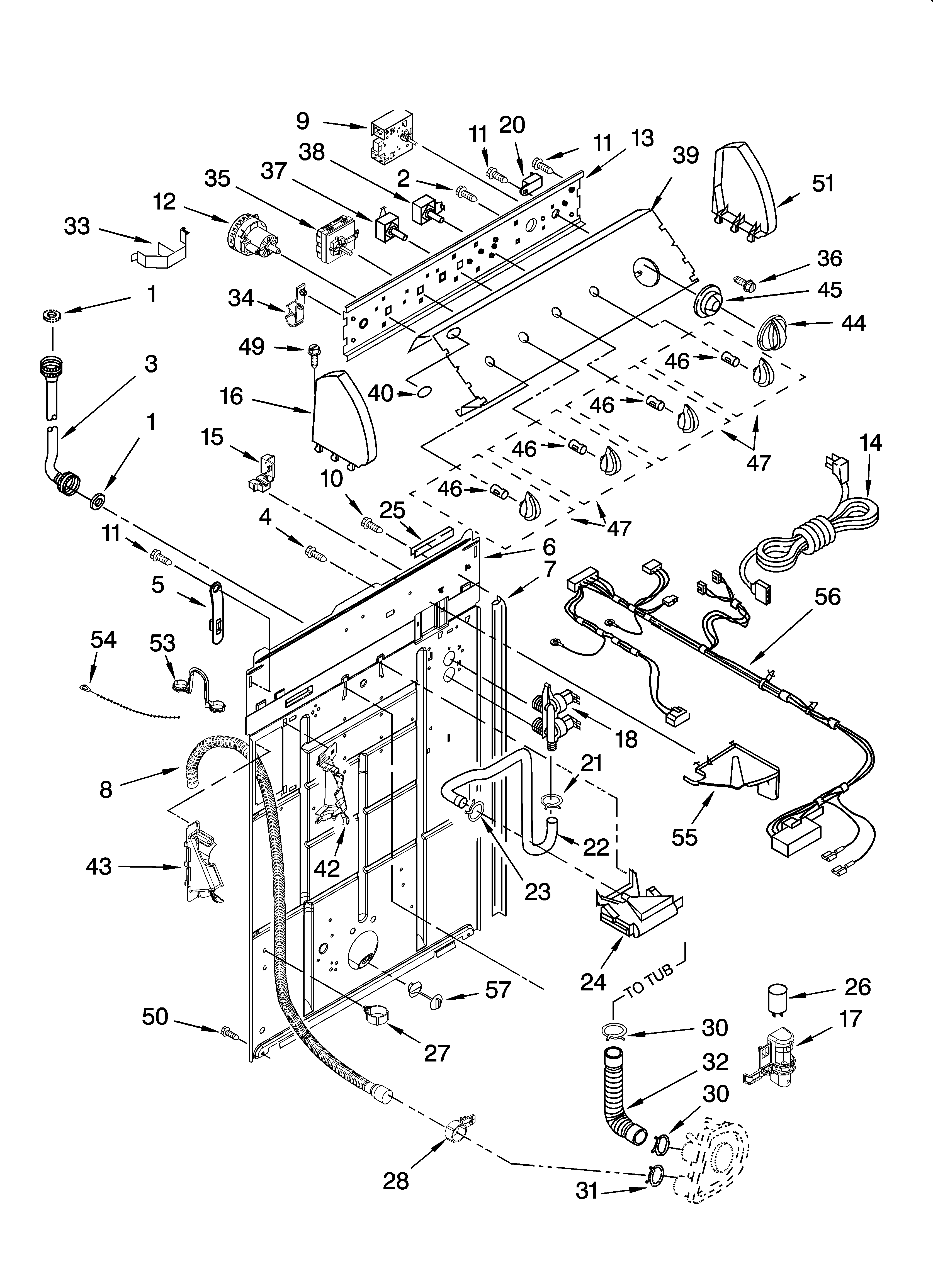 Whirlpool LSQ9549PW6 controls and rear panel parts diagram