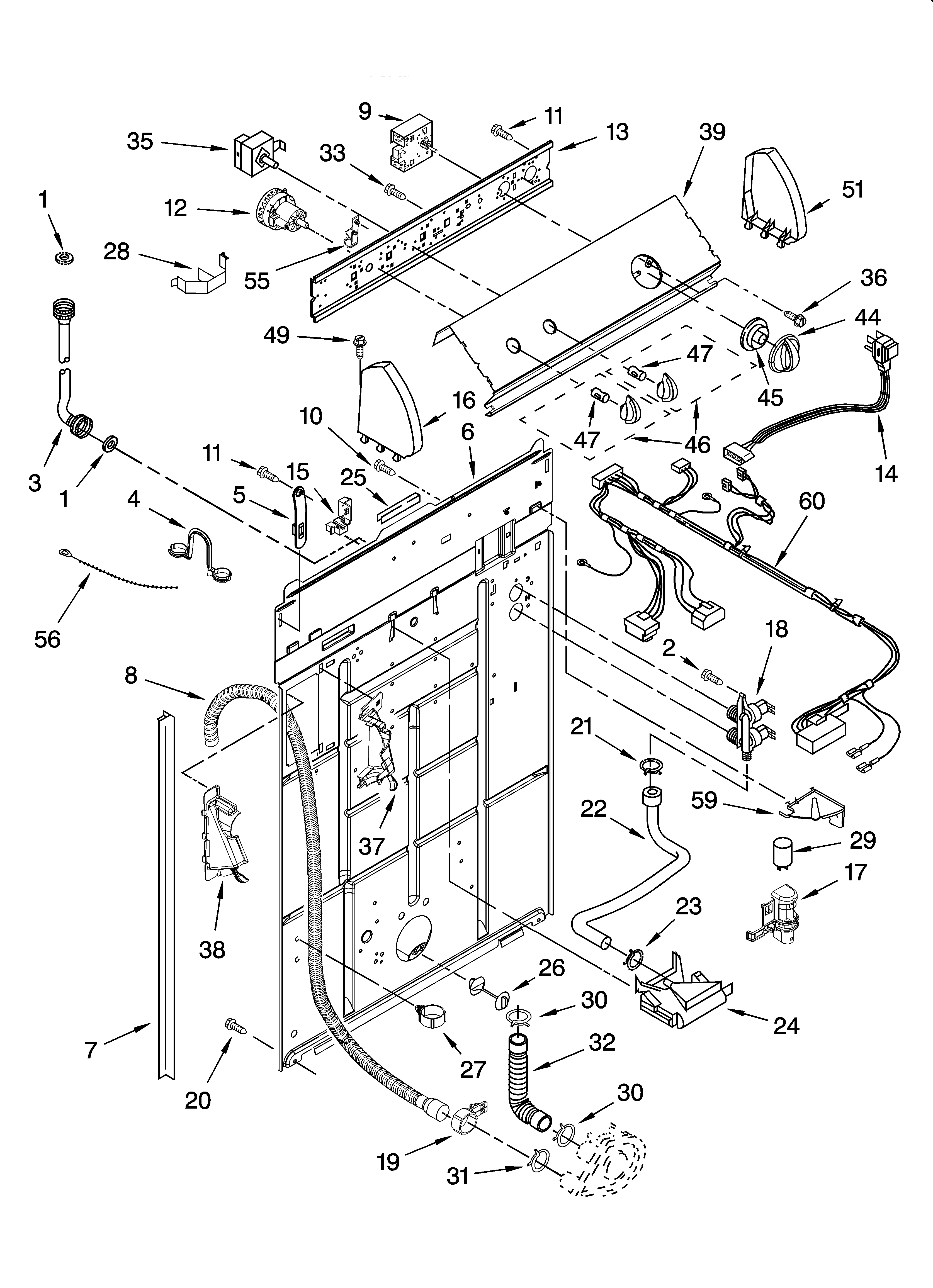 Whirlpool LSR7133PQ2 controls and rear panel parts diagram