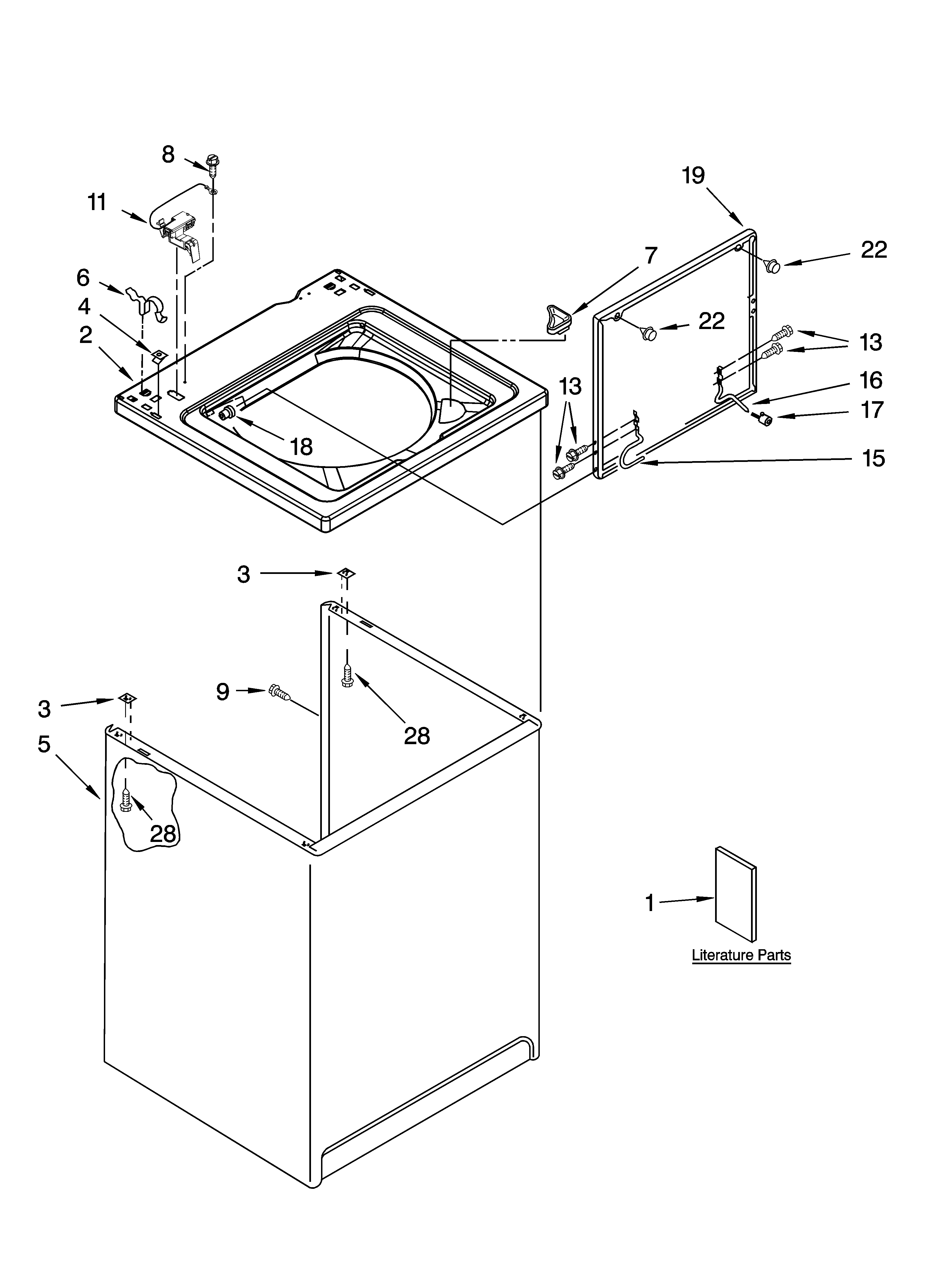 Whirlpool LSR7333PQ3 top and cabinet parts diagram