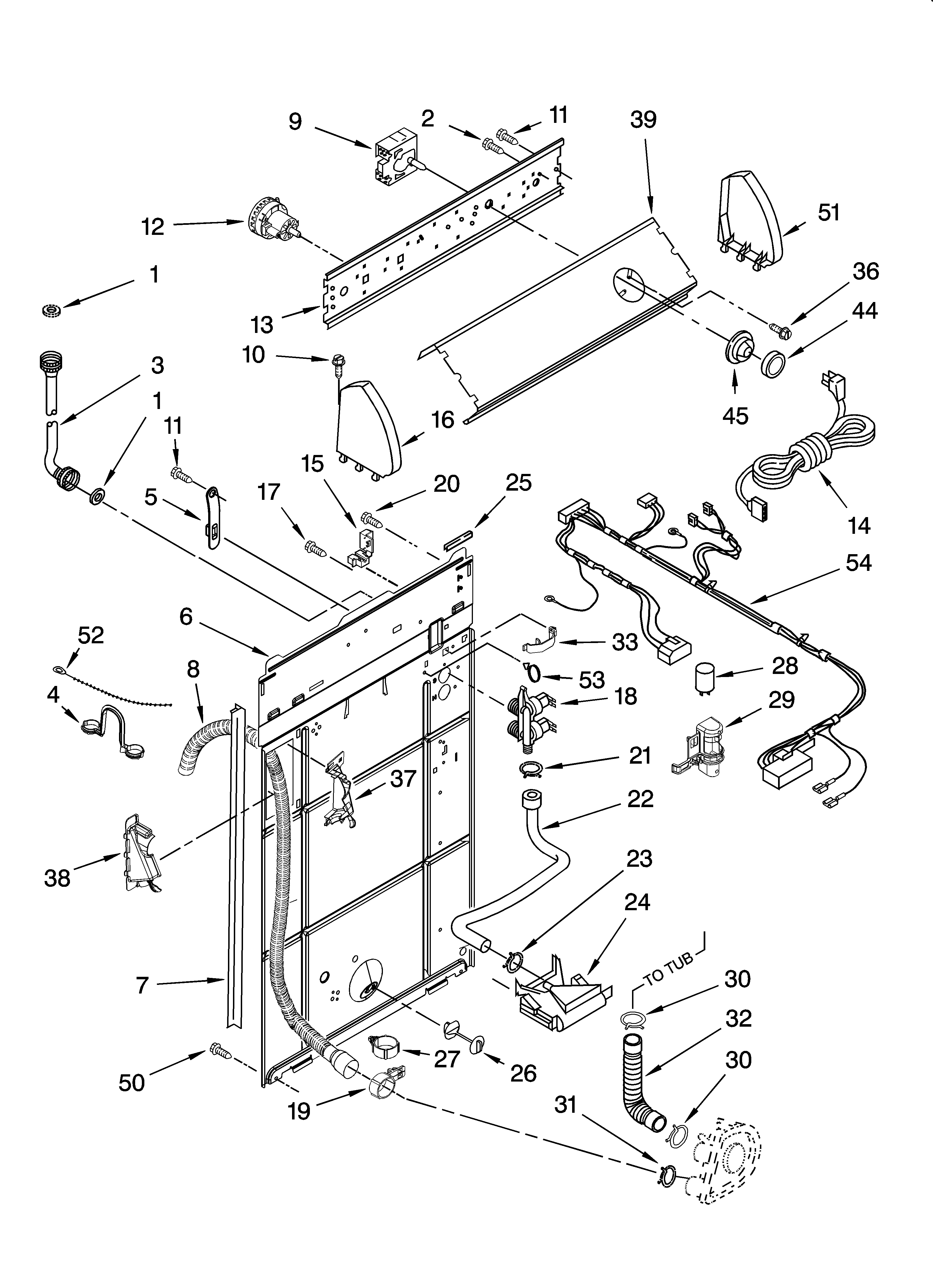 Roper RAB2121PW2 control and rear panel parts diagram