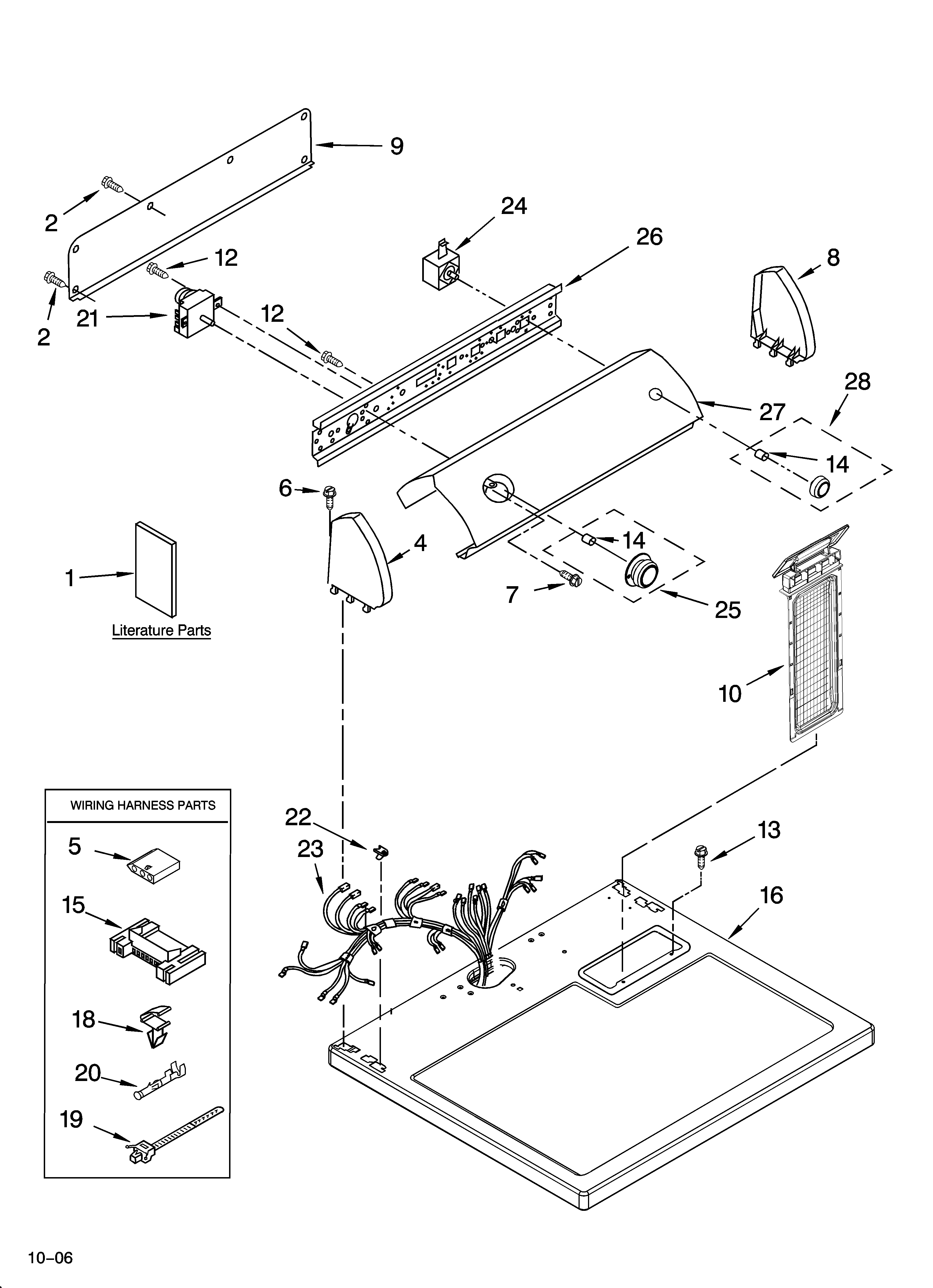 Roper REX6634RQ1 top and console parts diagram