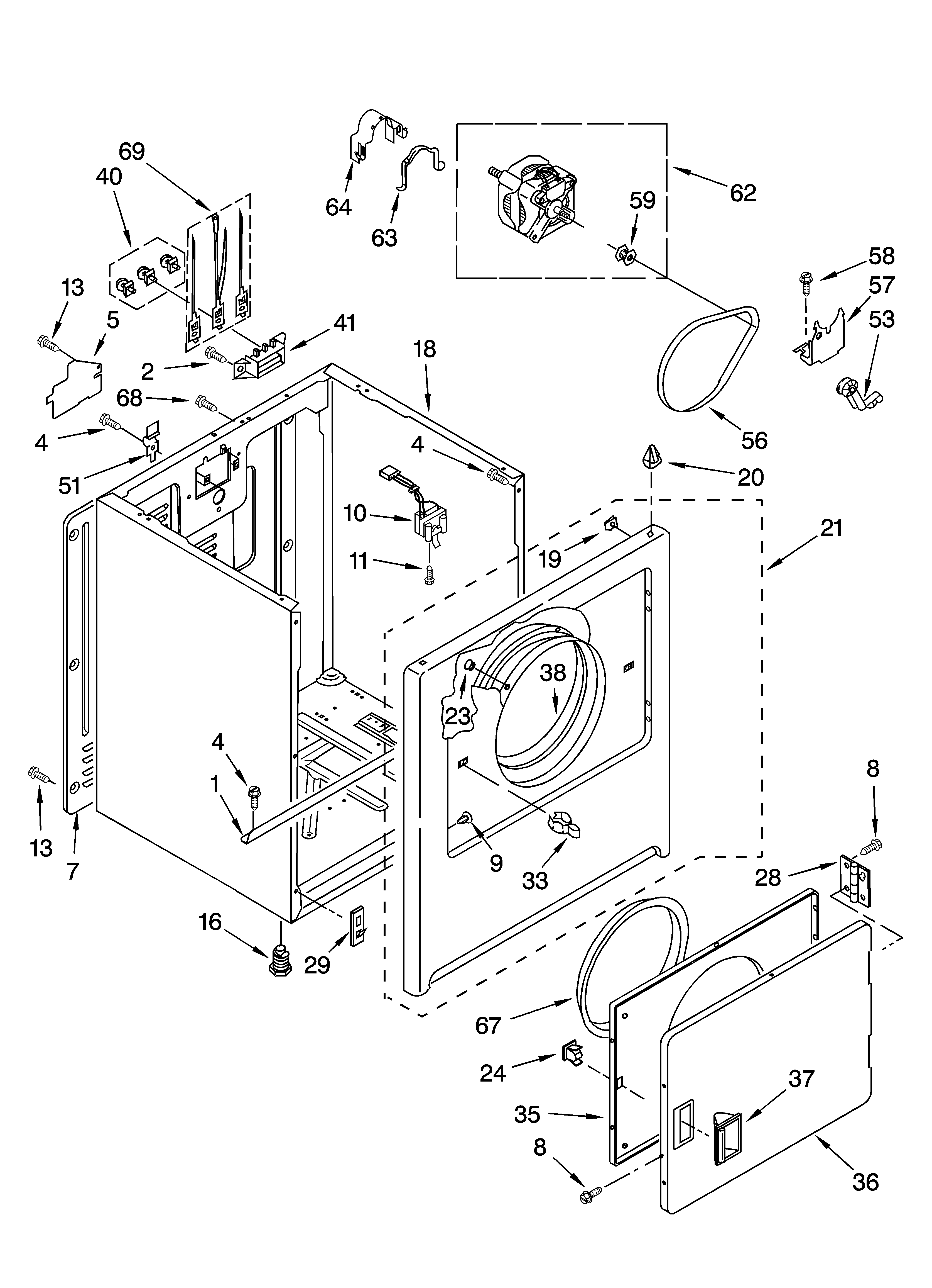 Roper REX6634RQ1 cabinet parts diagram