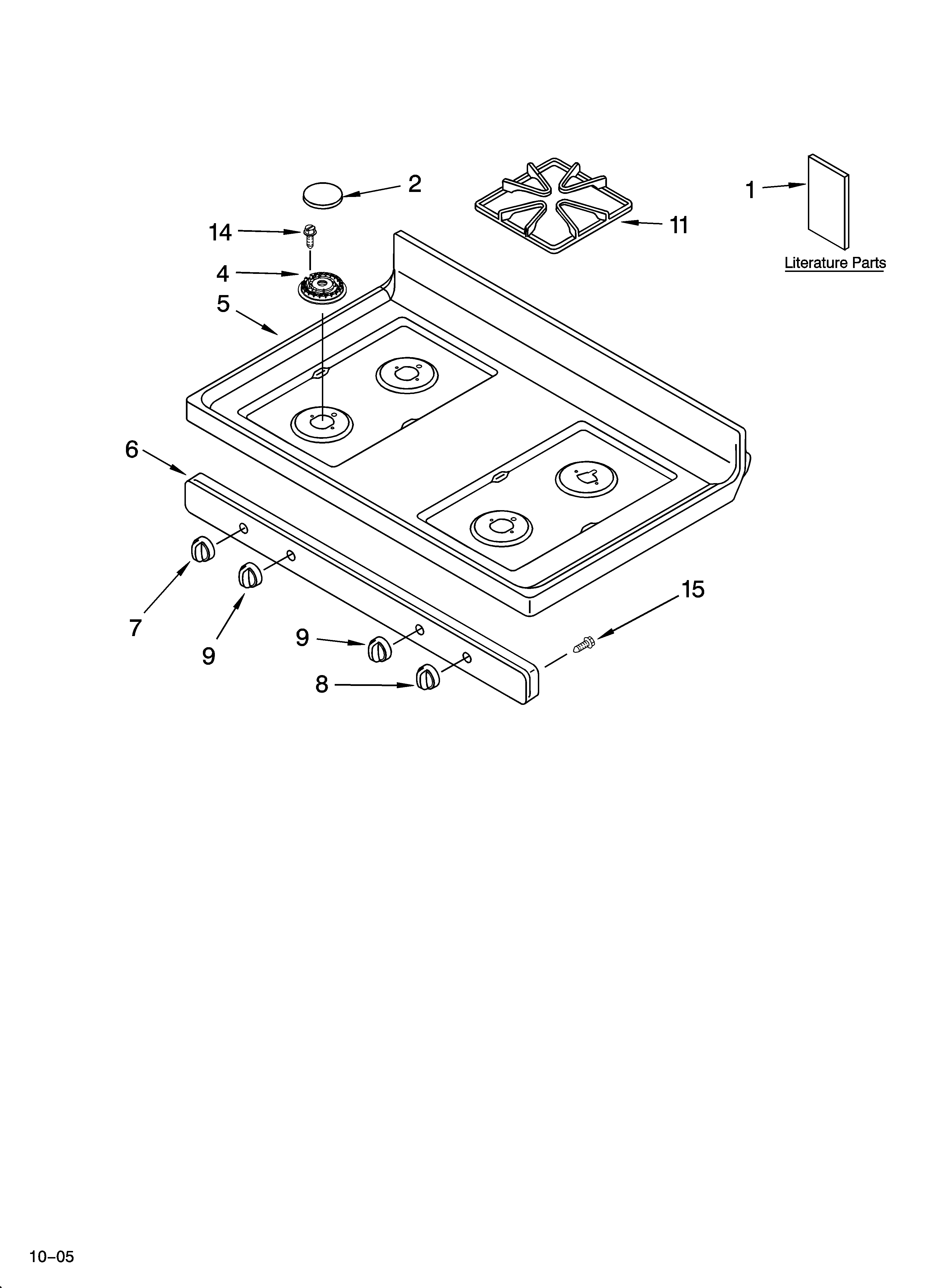 Whirlpool SF378LEPT2 cooktop parts diagram