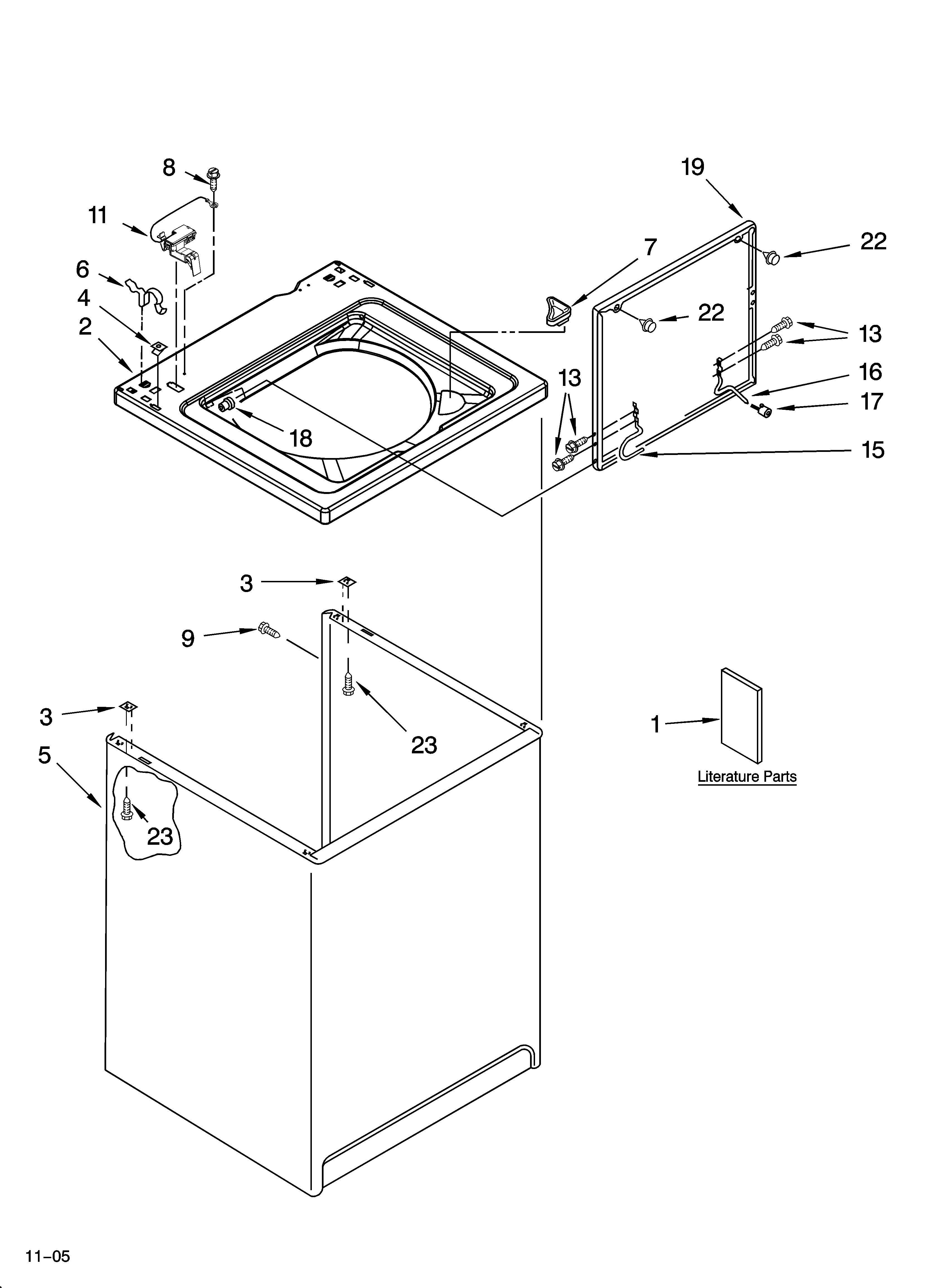 Estate TAWS750PQ2 top and cabinet parts diagram