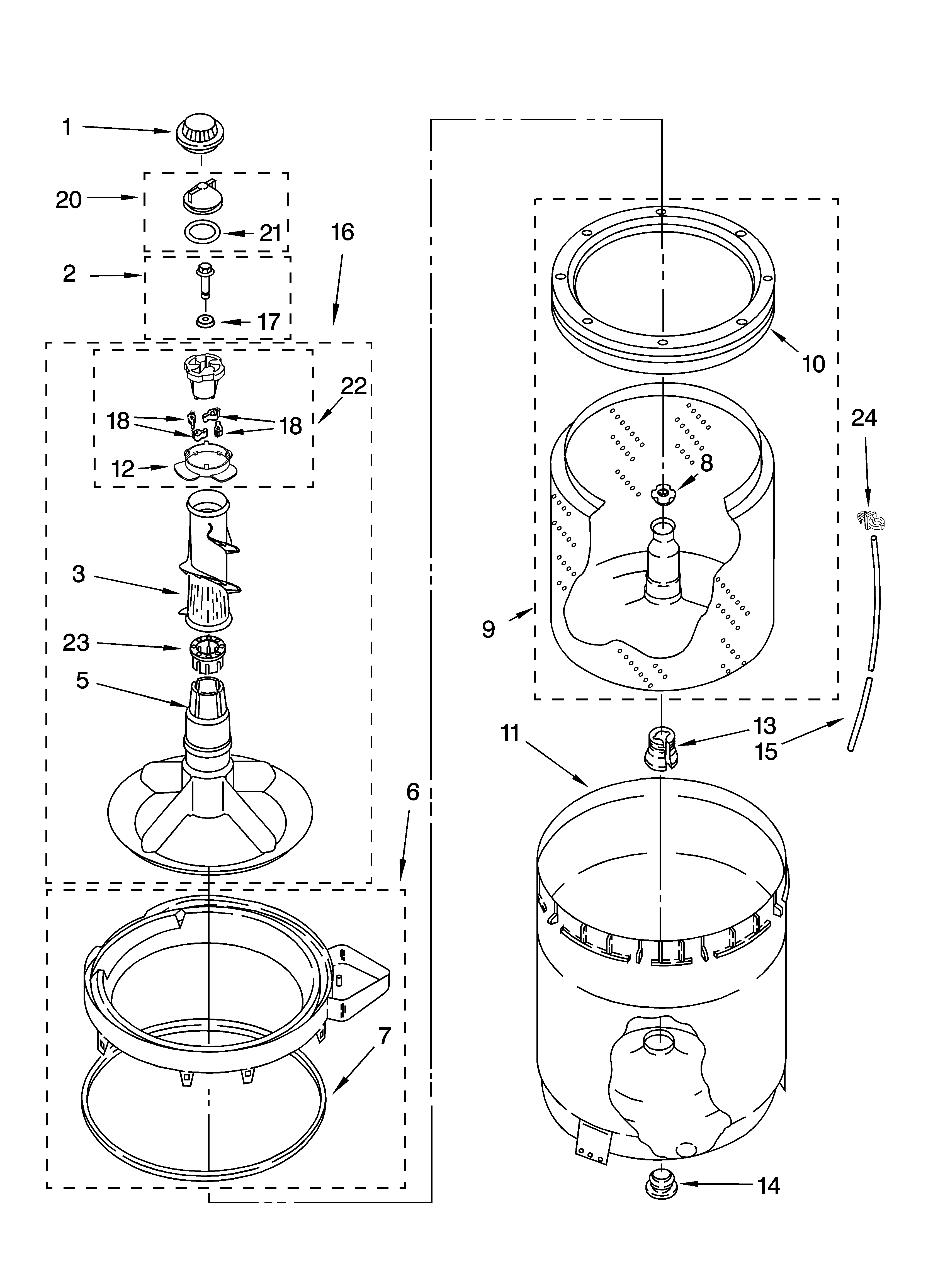 Estate TAWS750PQ2 agitator, basket and tub parts diagram