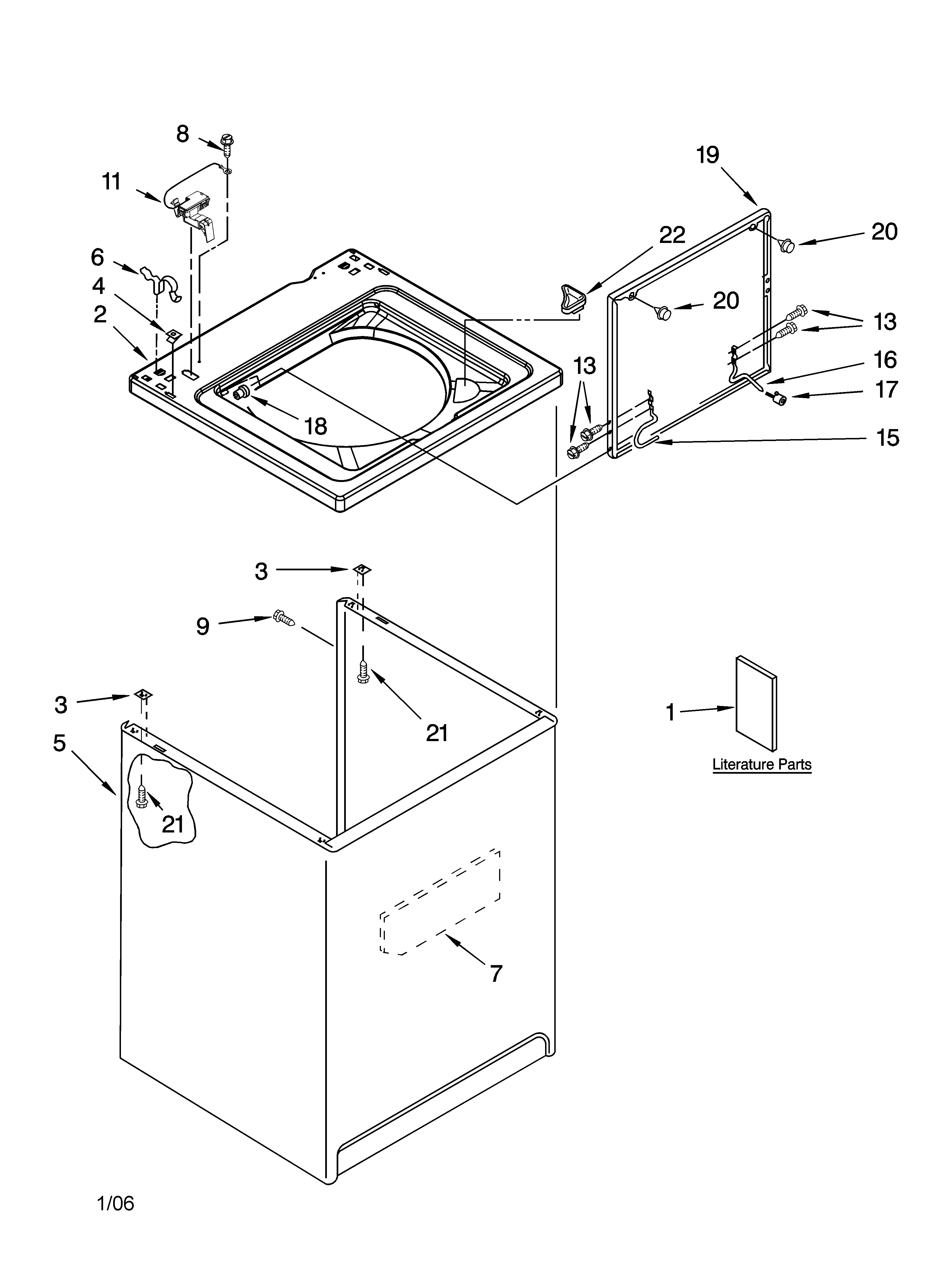 Whirlpool 2DLSQ8000JQ5 top and cabinet parts diagram