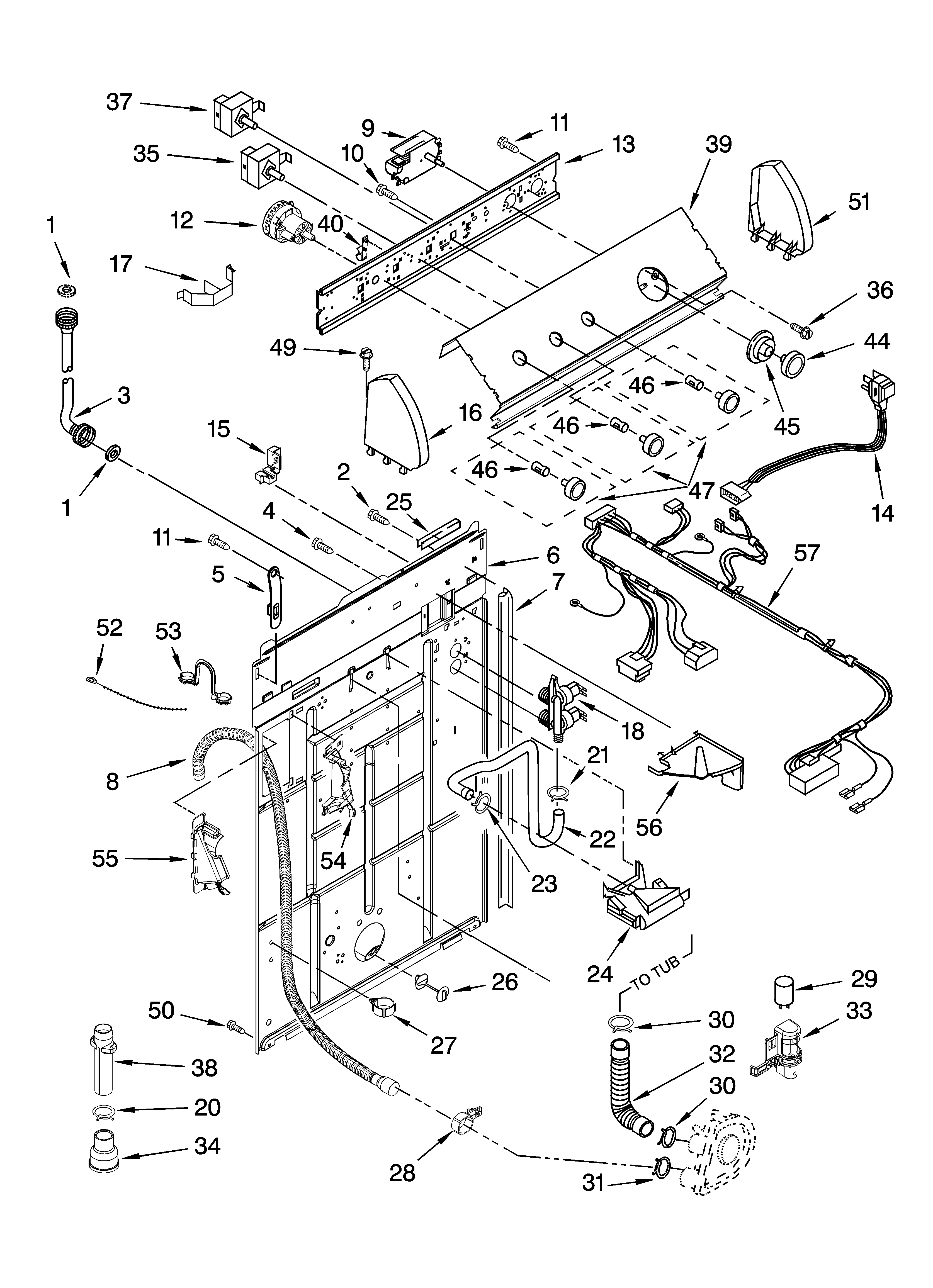 Whirlpool 2DLSQ8000JQ5 controls and rear panel parts diagram