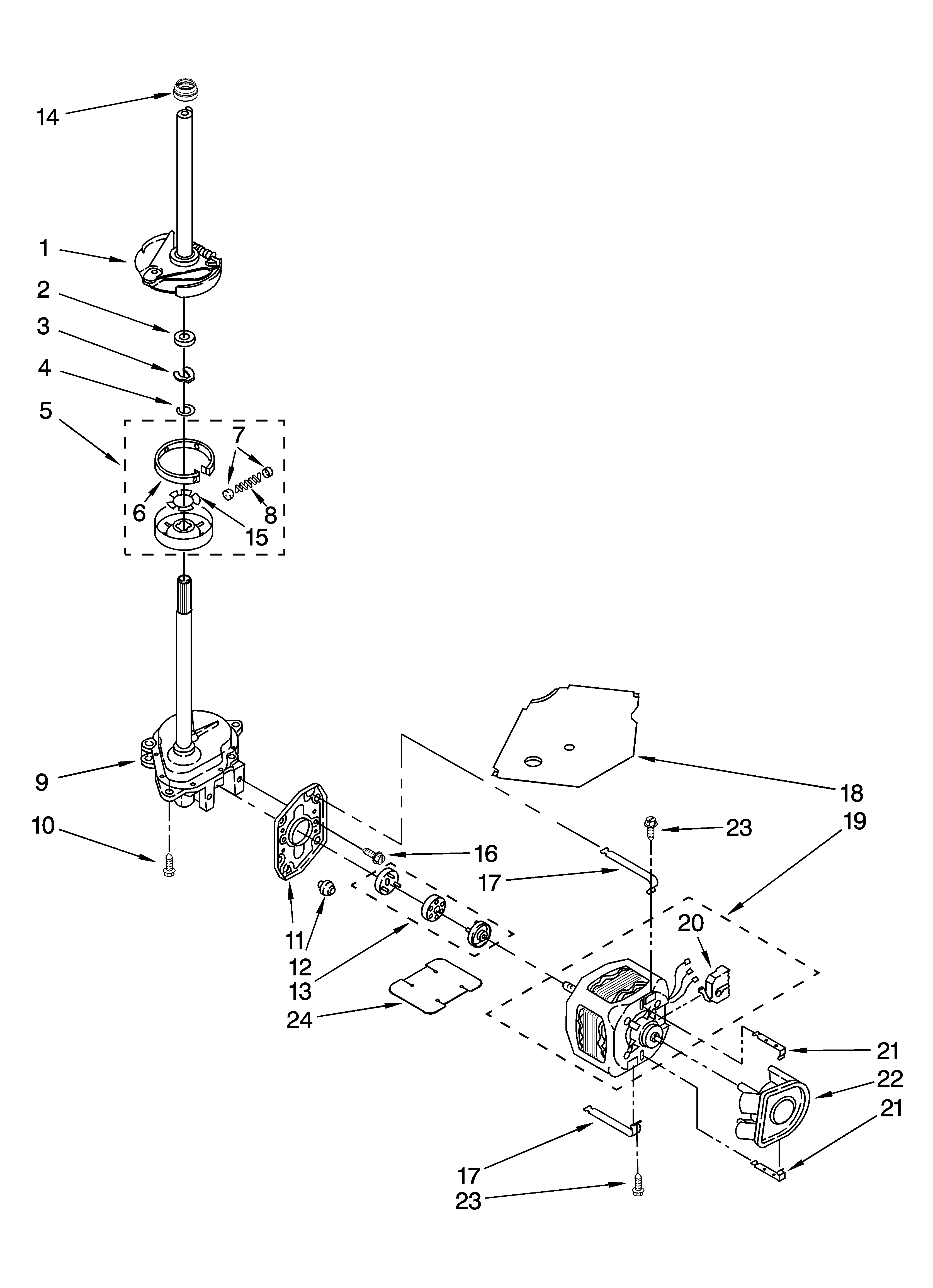 Whirlpool 2DLSQ8000JQ5 brake, clutch, gearcase, motor and pump parts diagram