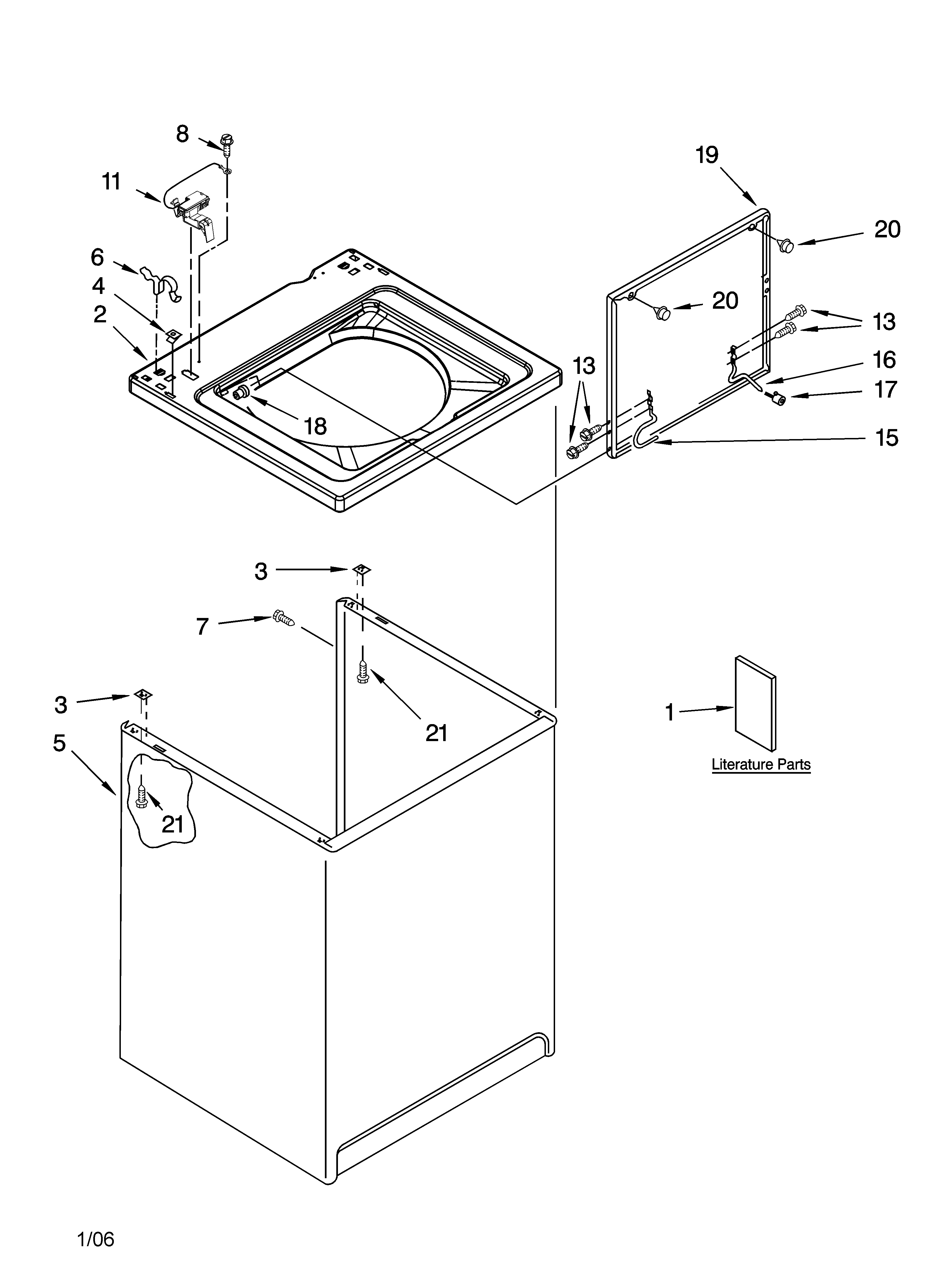 Whirlpool 2DLXR7244MQ3 top and cabinet parts diagram
