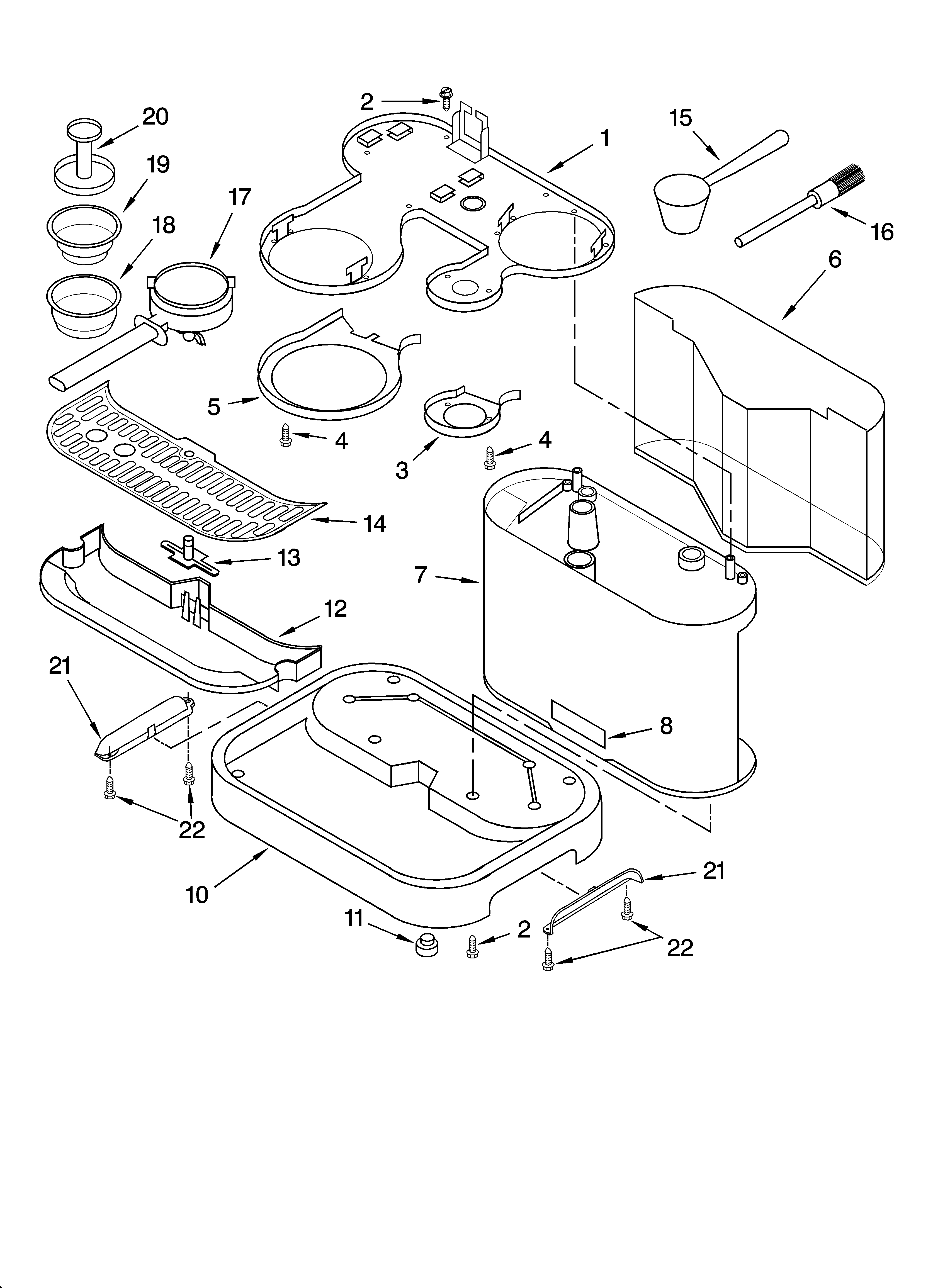 KitchenAid KPES100ER1 lower housing and base parts diagram