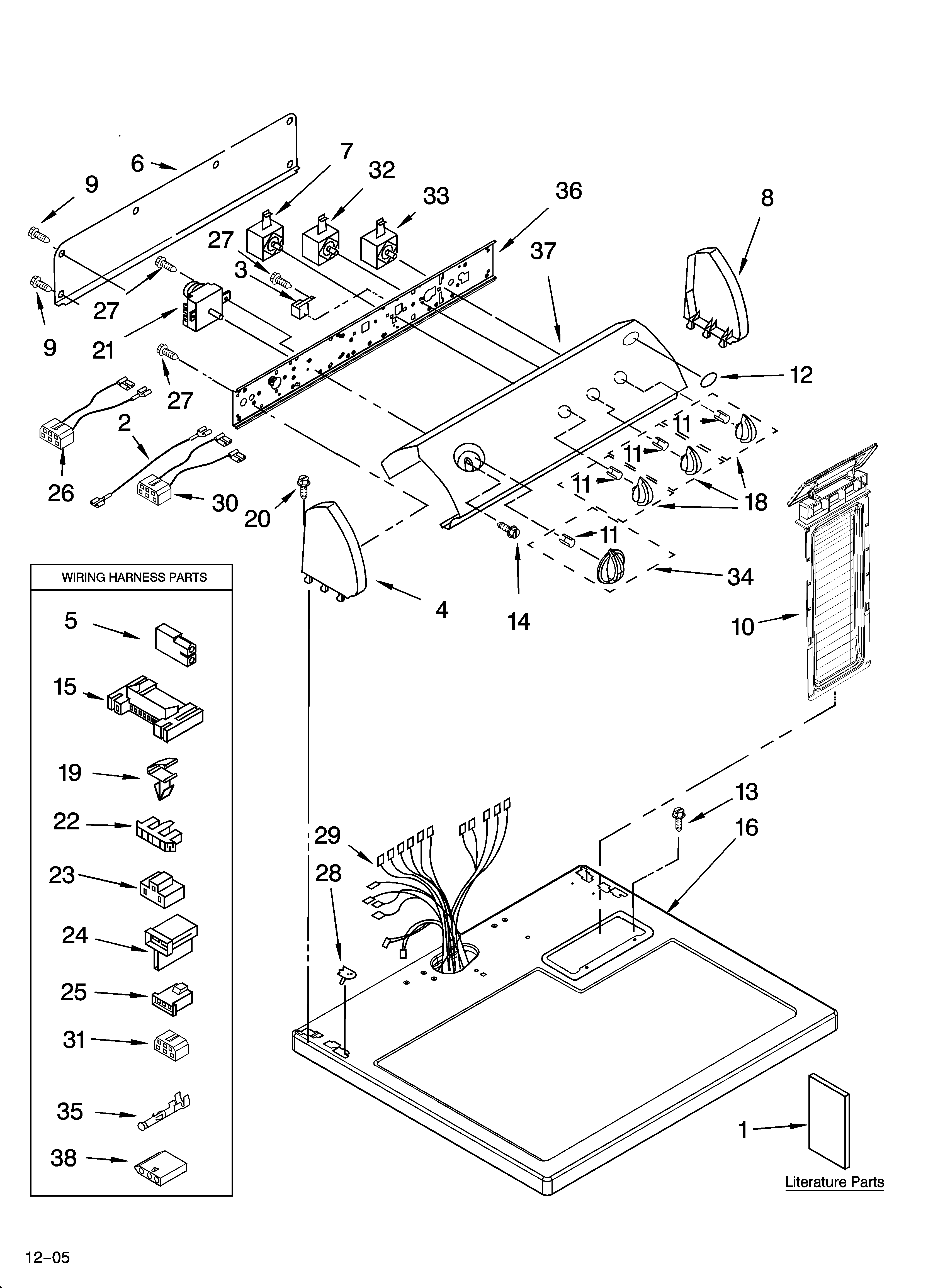 Whirlpool 7MLGR7648PG0 top and console parts diagram