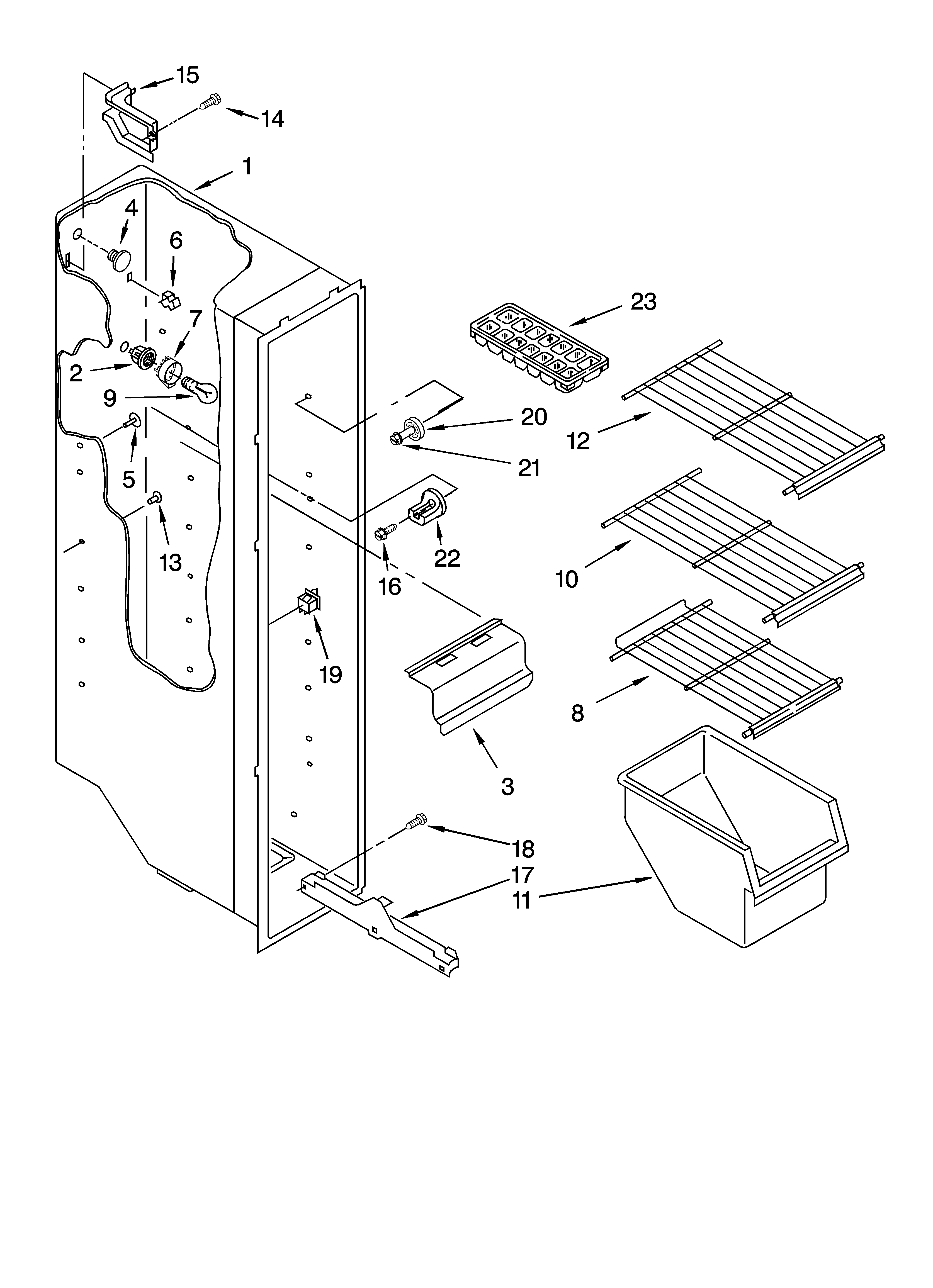 Whirlpool 8ED2GTKXRQ00 freezer liner parts diagram