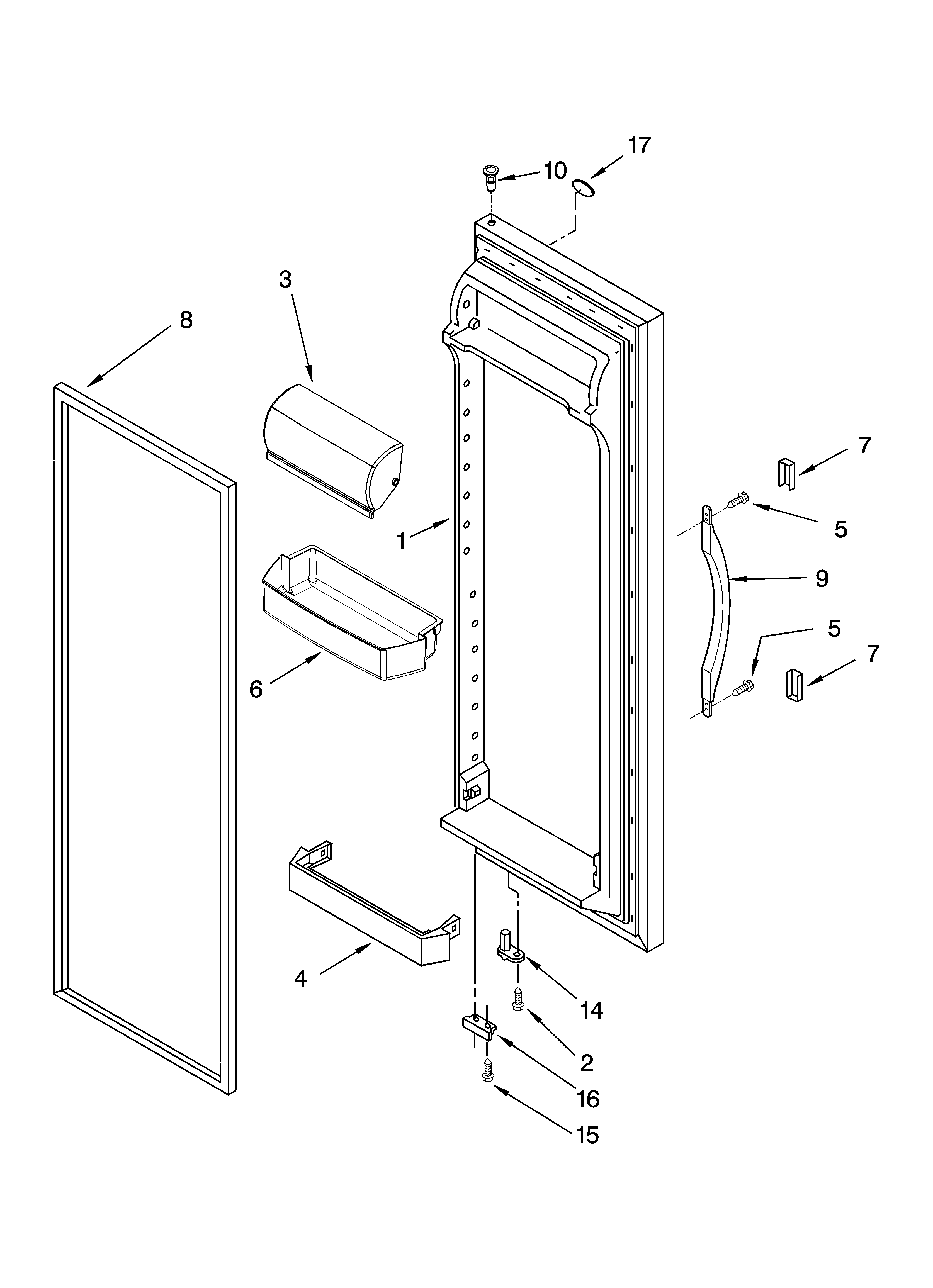 Whirlpool 8ED2GTKXRQ00 refrigerator door parts diagram