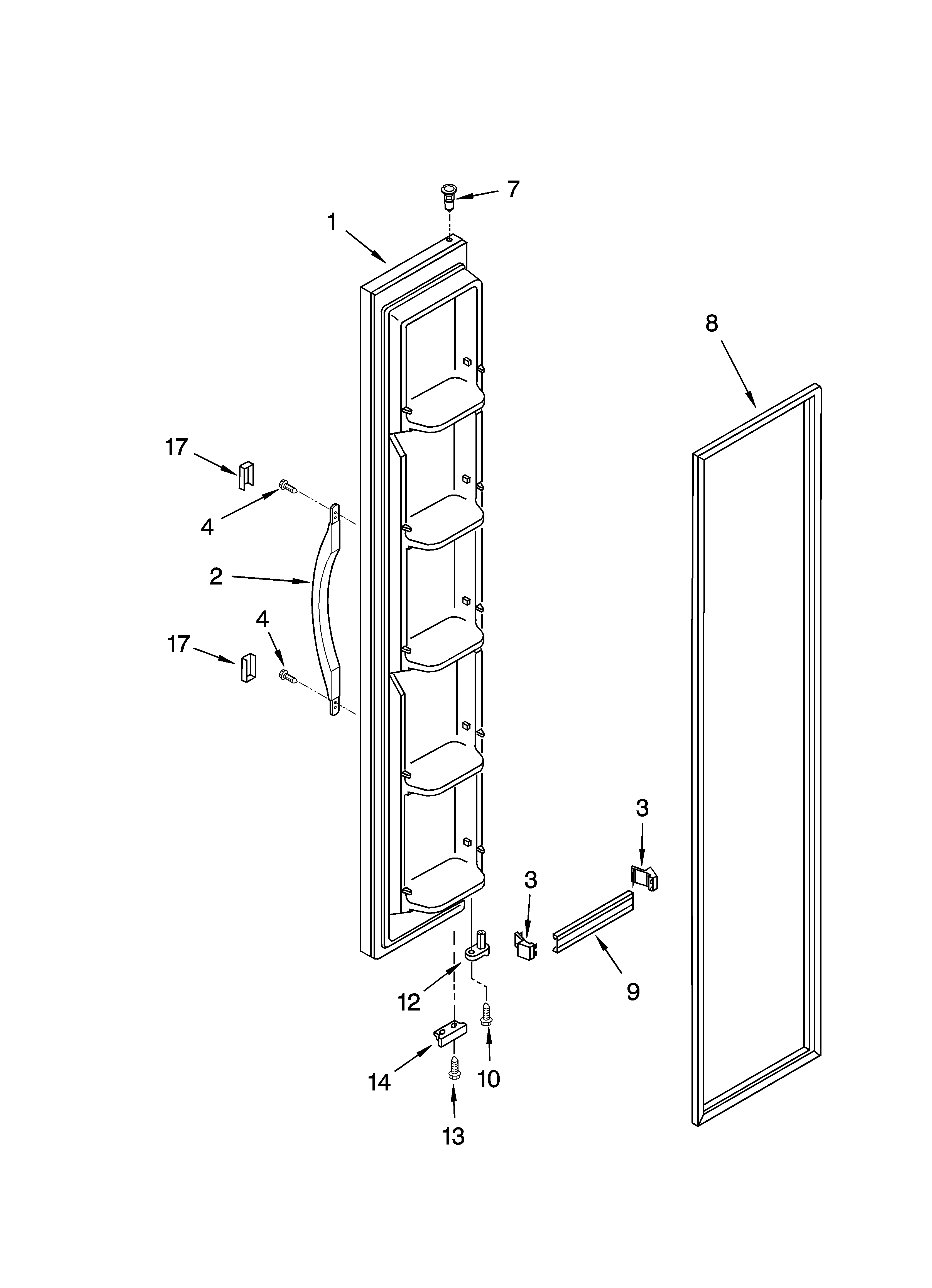 Whirlpool 8ED2GTKXRQ00 freezer door parts diagram