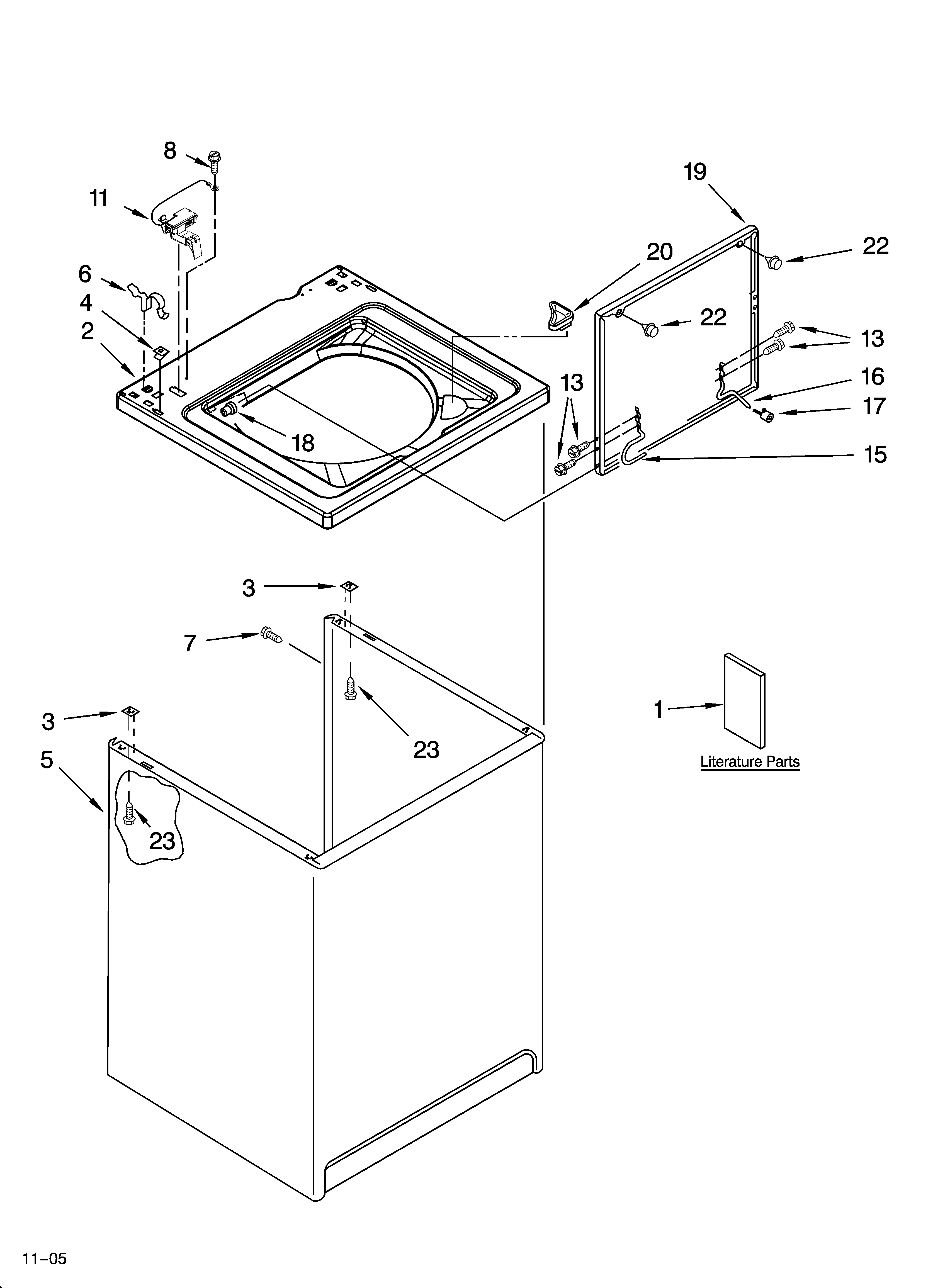 Crosley CAWS833RQ1 top and cabinet parts diagram