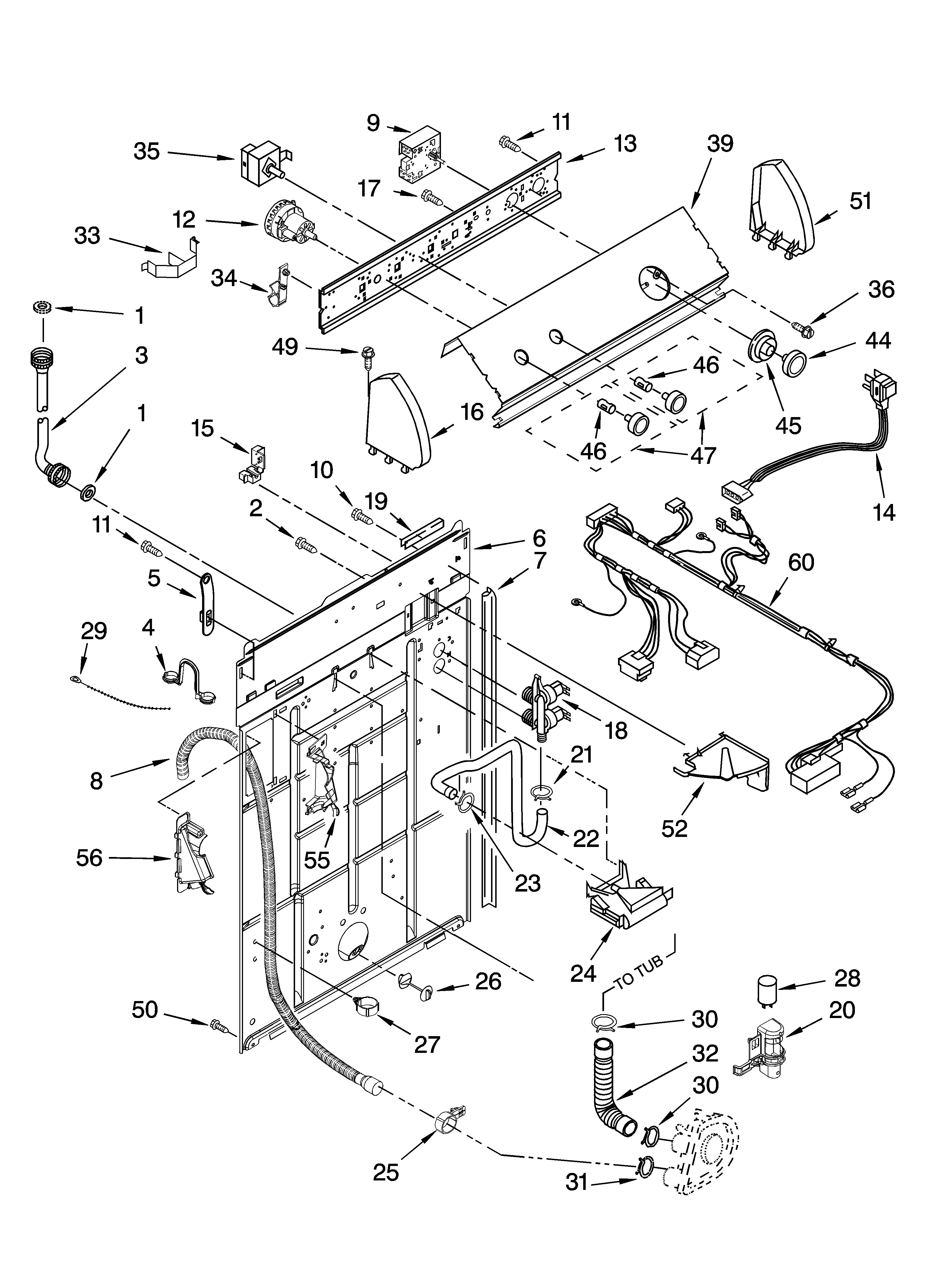 Crosley CAWS833RQ1 controls and rear panel parts diagram