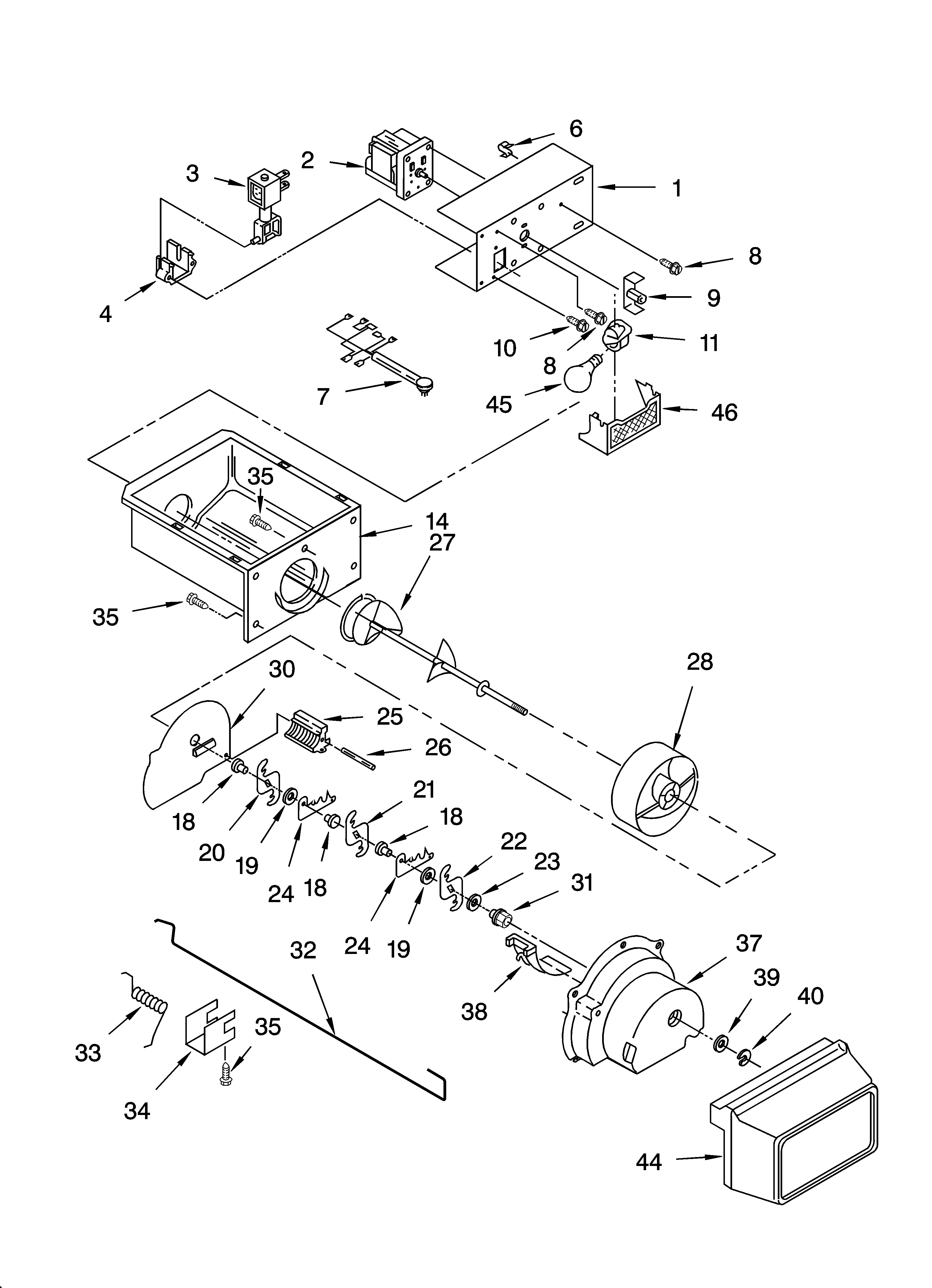 Crosley CS22AFXKQ06 motor and ice container parts diagram
