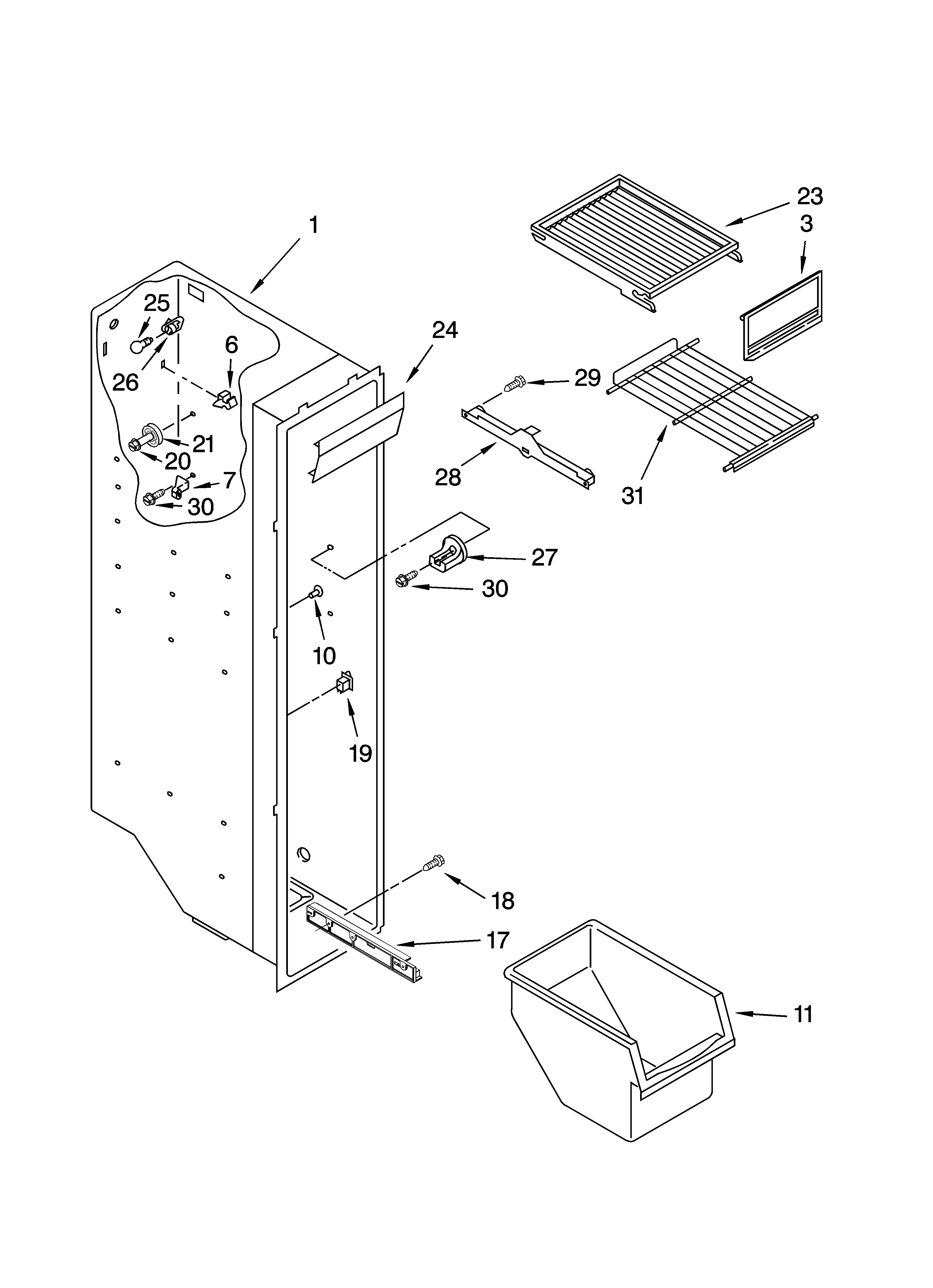 Crosley CS25AFXKQ05 freezer liner parts diagram