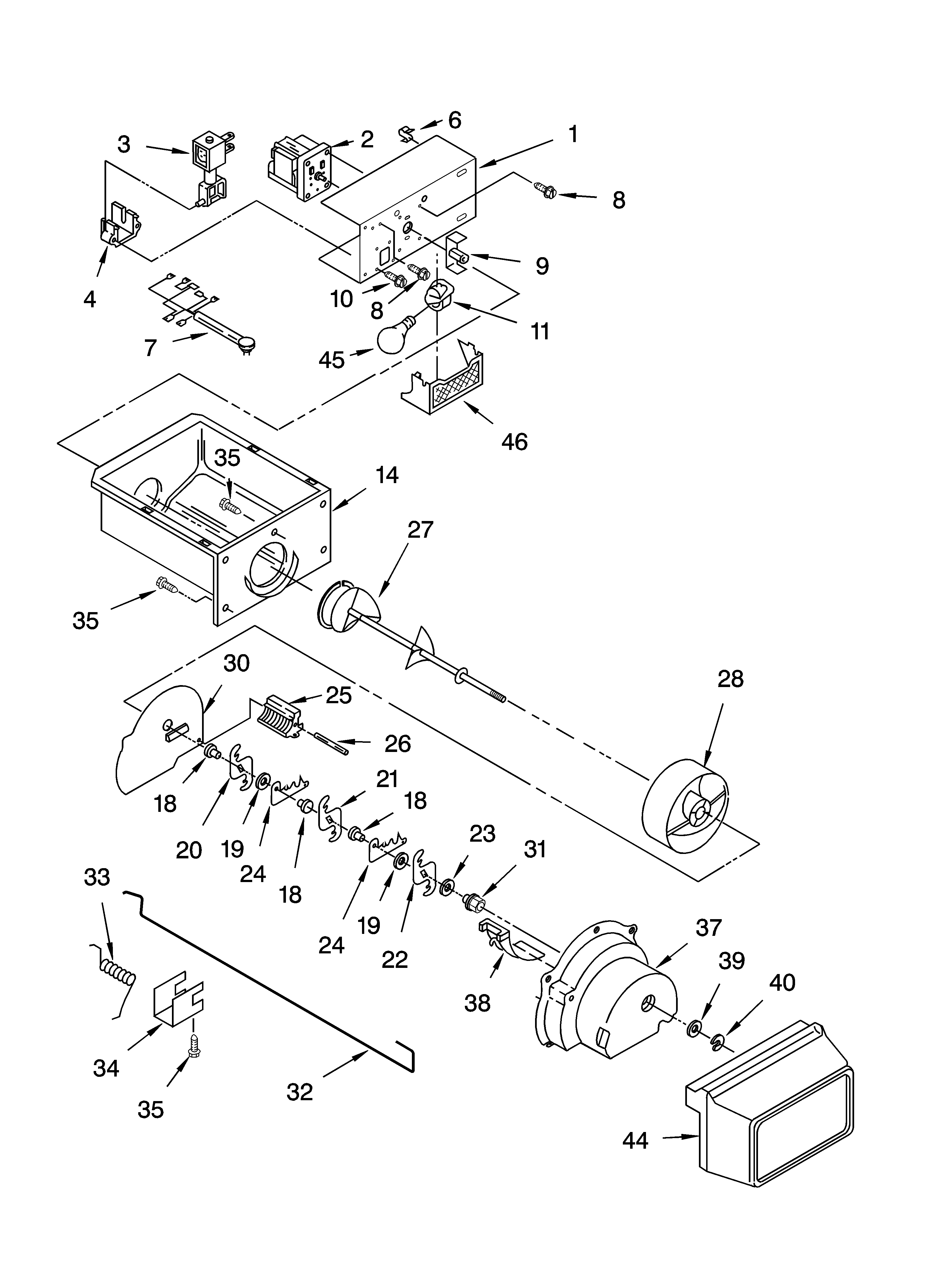 Crosley CS25AFXKQ05 motor and ice container parts diagram
