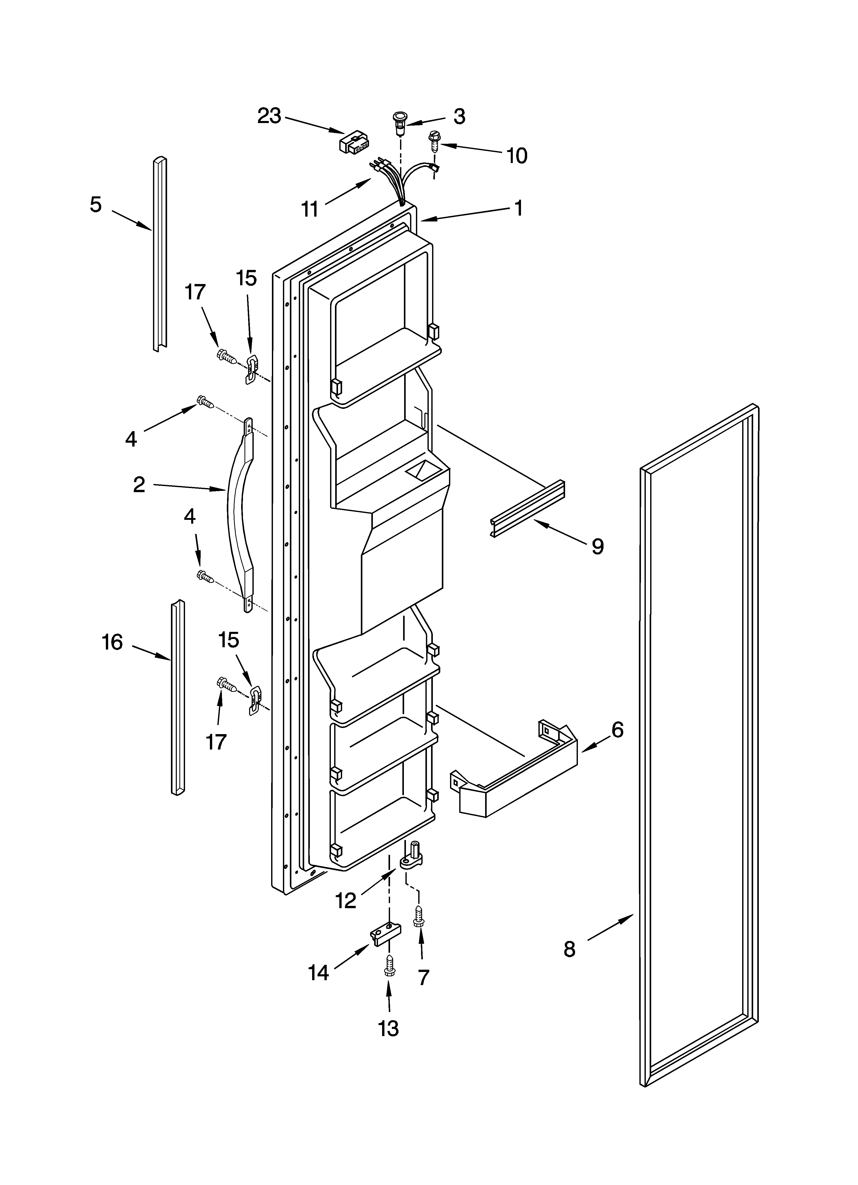 Crosley CS25AFXKQ05 freezer door parts diagram