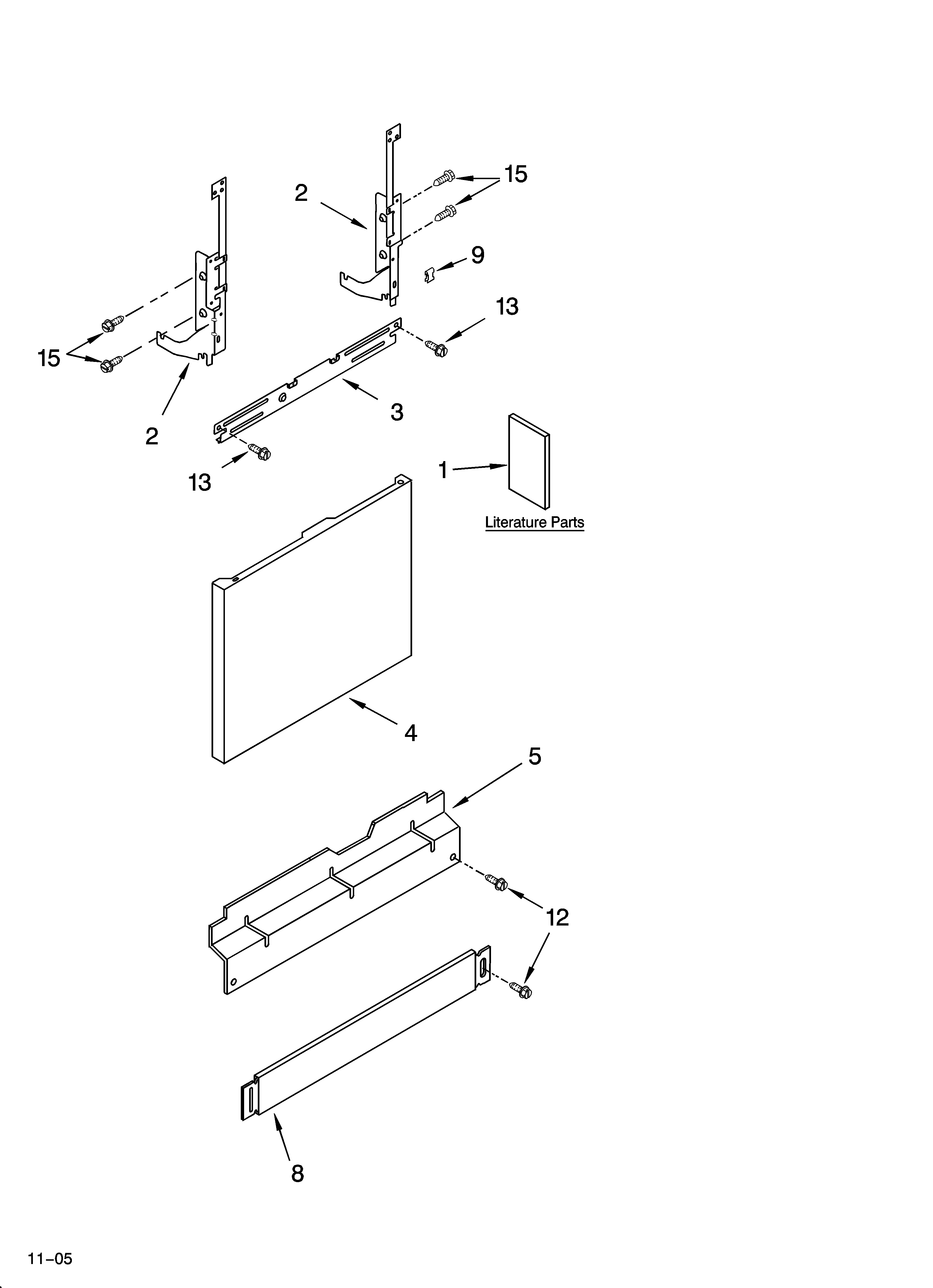 Whirlpool DU1050XTPQ7 door and panel parts diagram