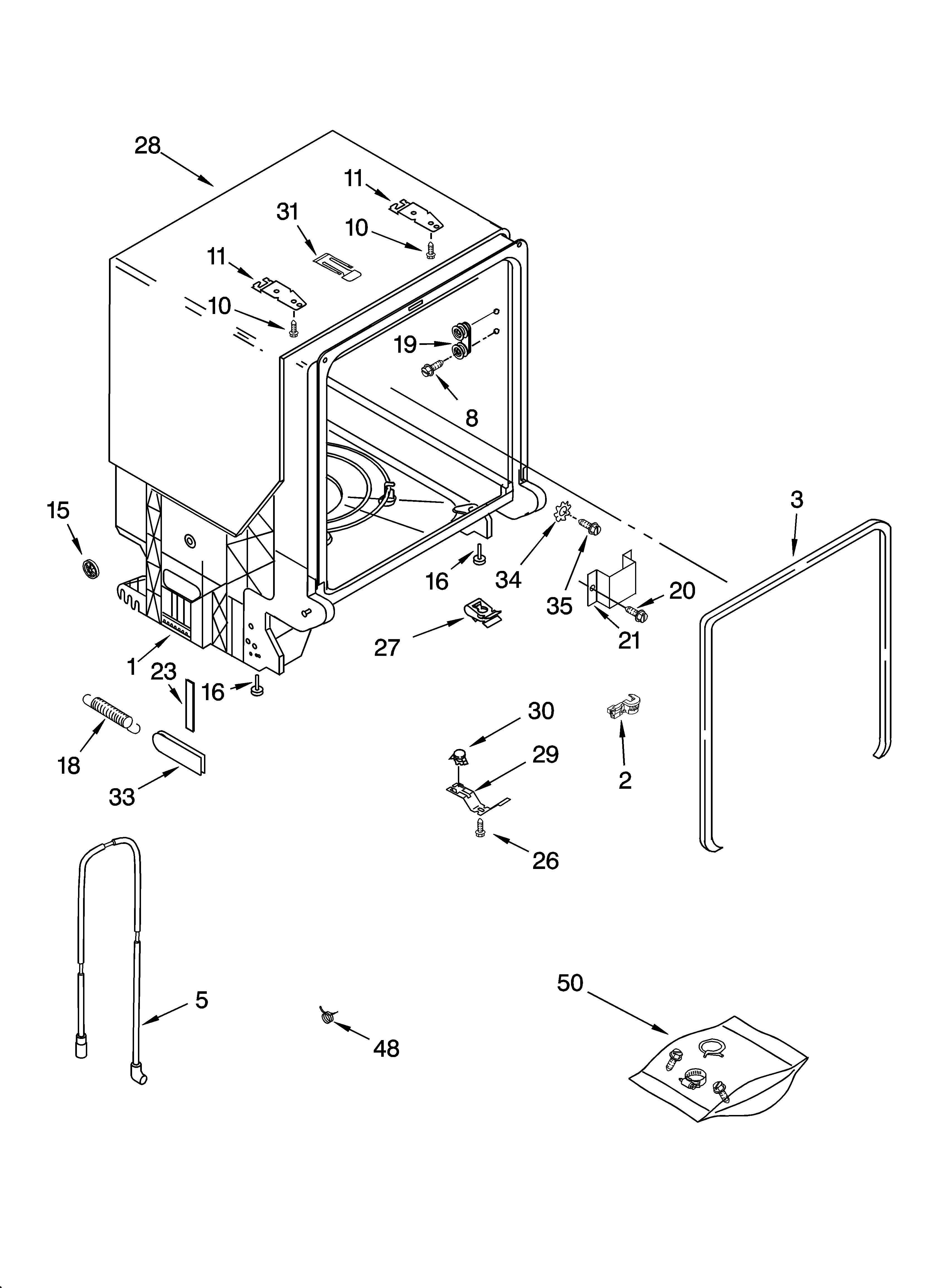 Whirlpool DU1050XTPQ7 tub and frame parts diagram