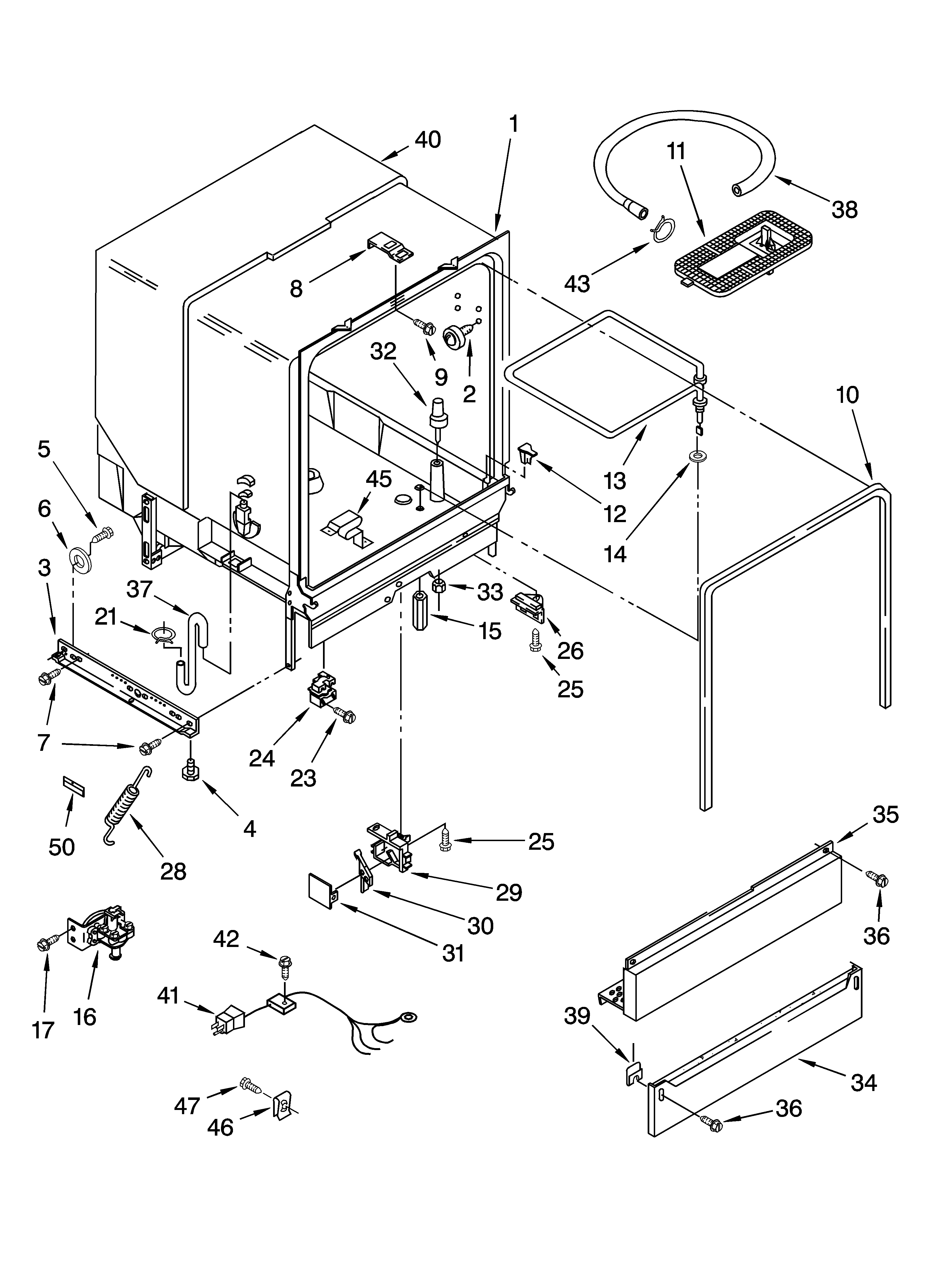 Whirlpool DU811SWPQ2 tub assembly parts diagram